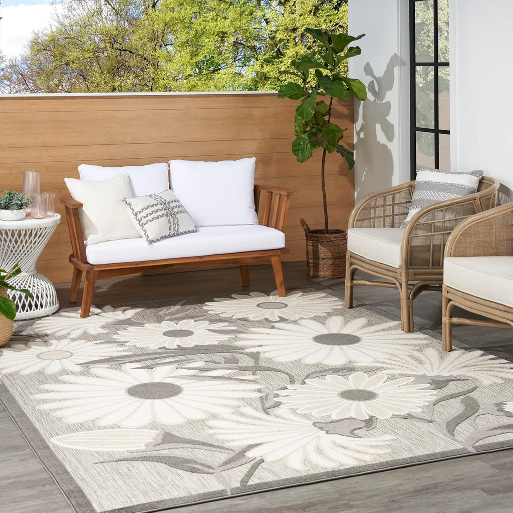 Nourison Home Aloha Indoor-Outdoor Beige 5'3" x 7'5" Area Rug, Easy Cleaning, Non Shedding, Bed Room, Living Room, Dining Room, Kitchen (5x7)