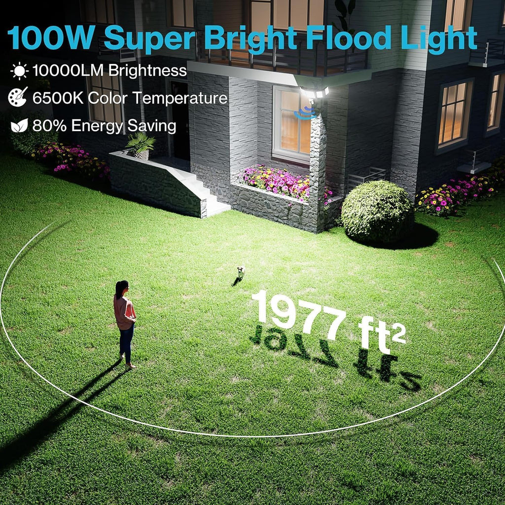 Olafus 100W Motion Sensor Outdoor Lights, 10000LM 2 Pack Motion Sensor Flood Light, Dusk to Dawn Outdoor Lighting, IP65 Waterproof Motion Detector Lights for Outside, Black