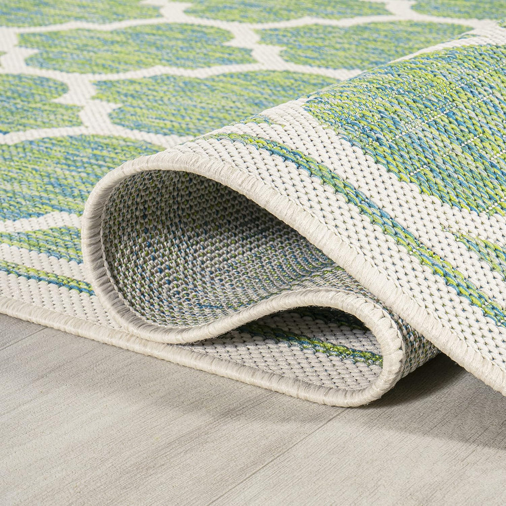 Eyely BMS109I-210 Santa Monica Trebol Moroccan Trellis Textured Weave Indoor/Outdoor Runner Rug Coastal;Bohemian, Bedroom, Backyard, Patio, Easy-Cleaning, Non-Shedding, 2 X 10, Cream/Green