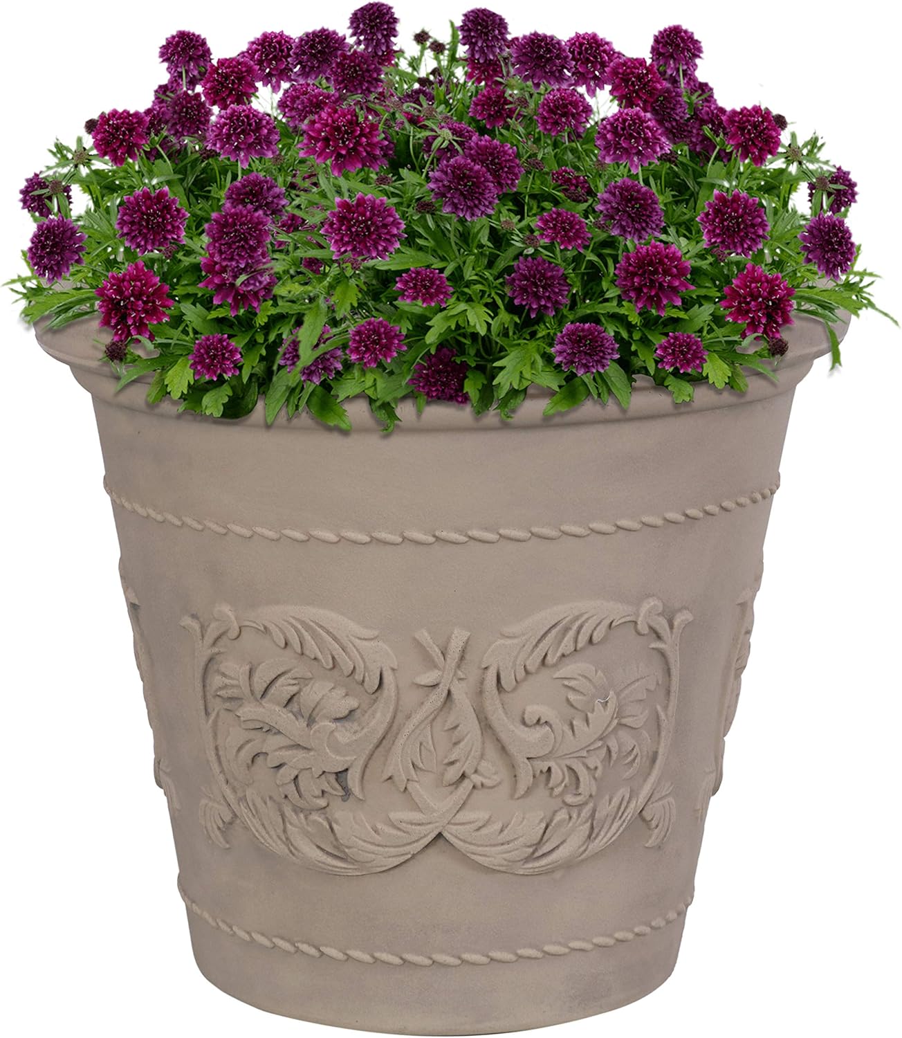 Sunnydaze 19.5-Inch Arabella Large Plant Pot - Polyresin Round Outdoor Planter with Drillable Drainage Holes - Beige