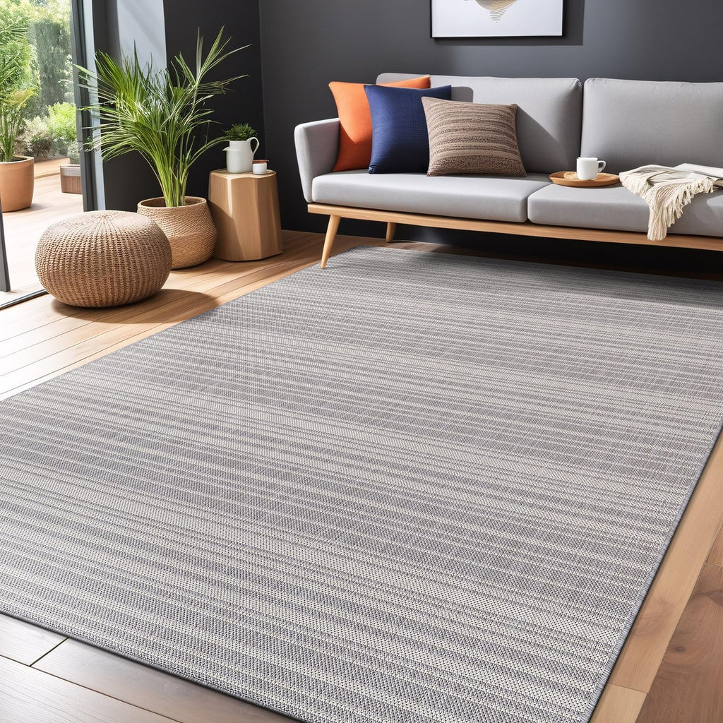 Stripe Outdoor Rug 9x12 Washable Outside Carpet for Indoor Patio Porch Waterproof Easy Cleaning Non Shedding Area Rugs Gray 9 x 12