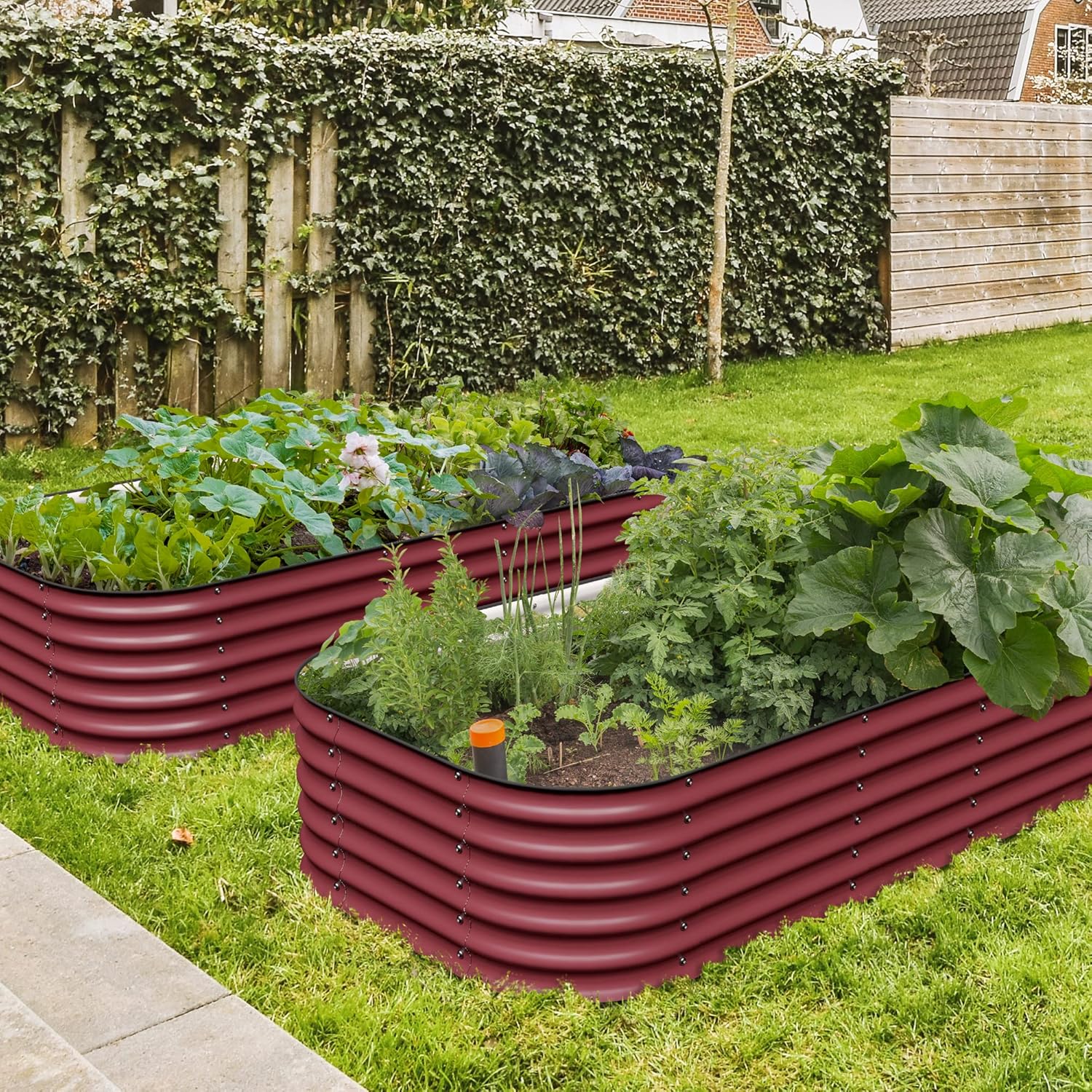 Olle Galvanized Raised Garden Beds Outdoor 17" Tall 12 in 1 Planter Raised Beds for Growing Herbs Vegetables Flowers Raised Garden Beds, Barn Red