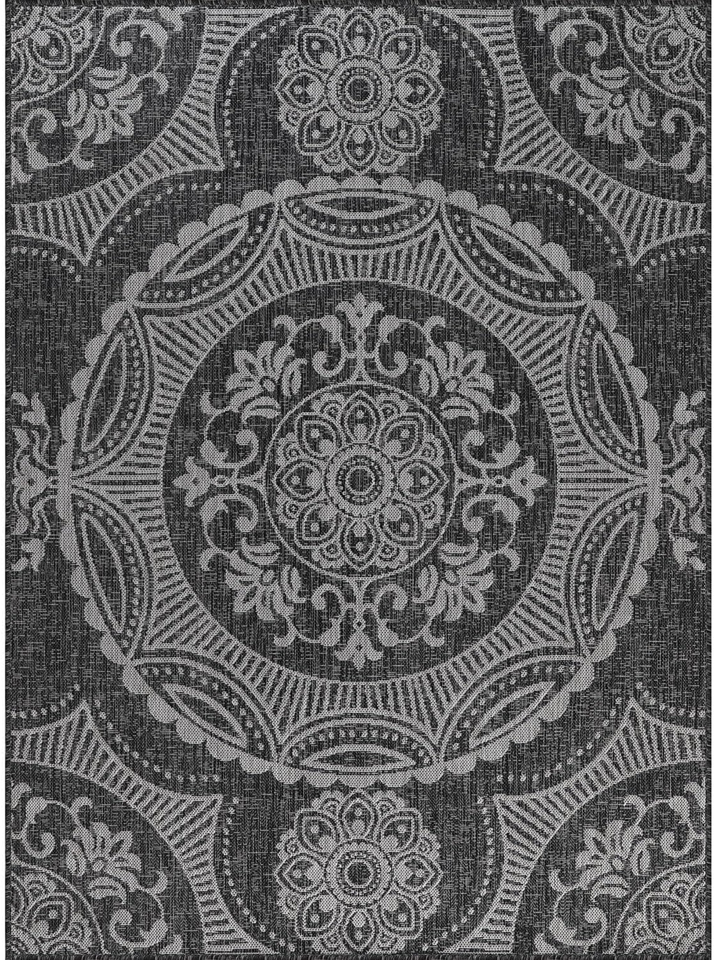 Medallion Outdoor Rug 9x12 Washable Outside Carpet for Indoor Patio Porch Waterproof Easy Cleaning Non Shedding Area Rugs Dark Gray 9 x 12