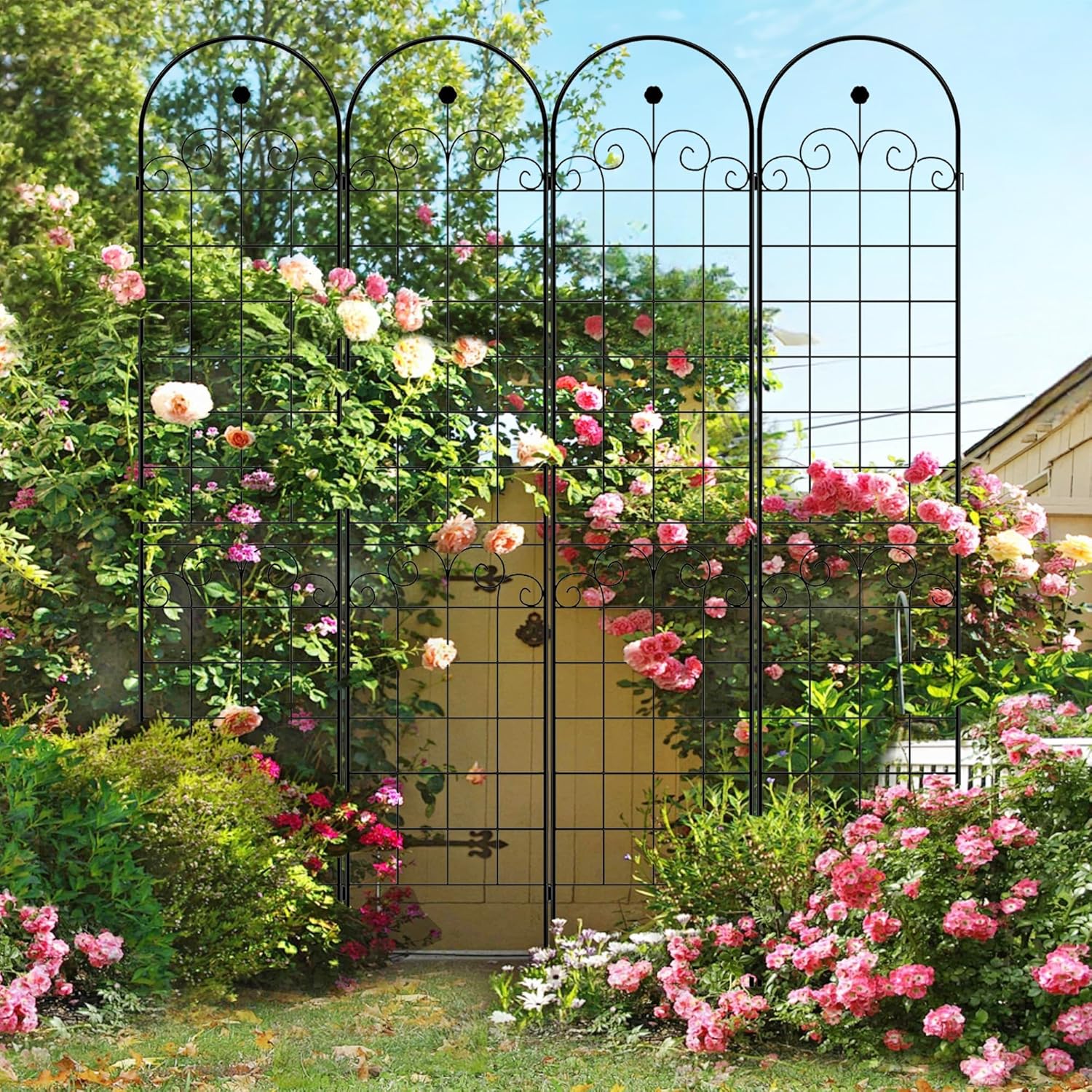6 Pack Metal Garden Trellis 86.7" H Garden Fence Rustproof Trellis for Climbing Plants Support Roses Flower Outdoor Lawn Black