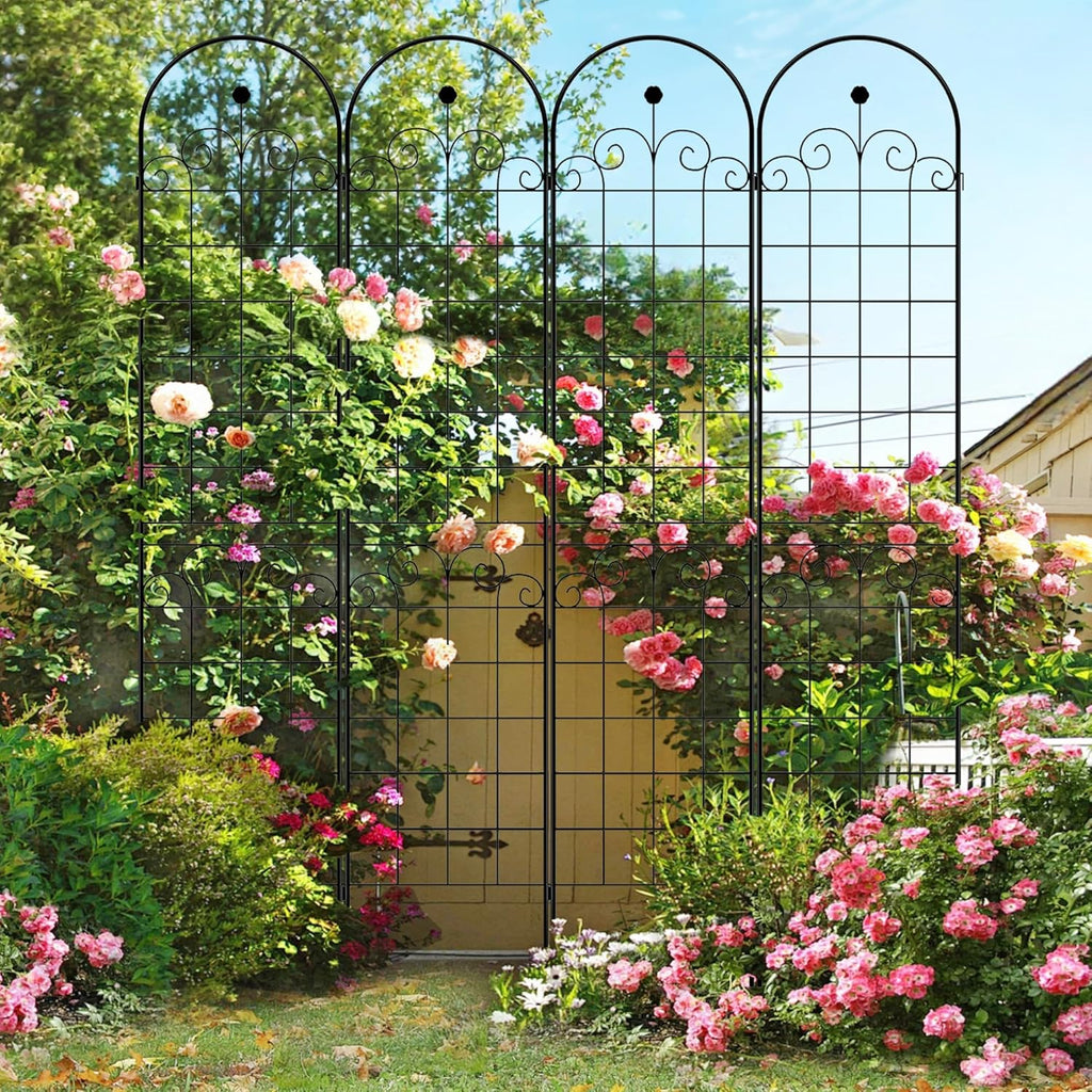 2 Pack Metal Garden Trellis 86.7" H Garden Fence Rustproof Trellis for Climbing Plants Support Roses Flower Outdoor Lawn Black