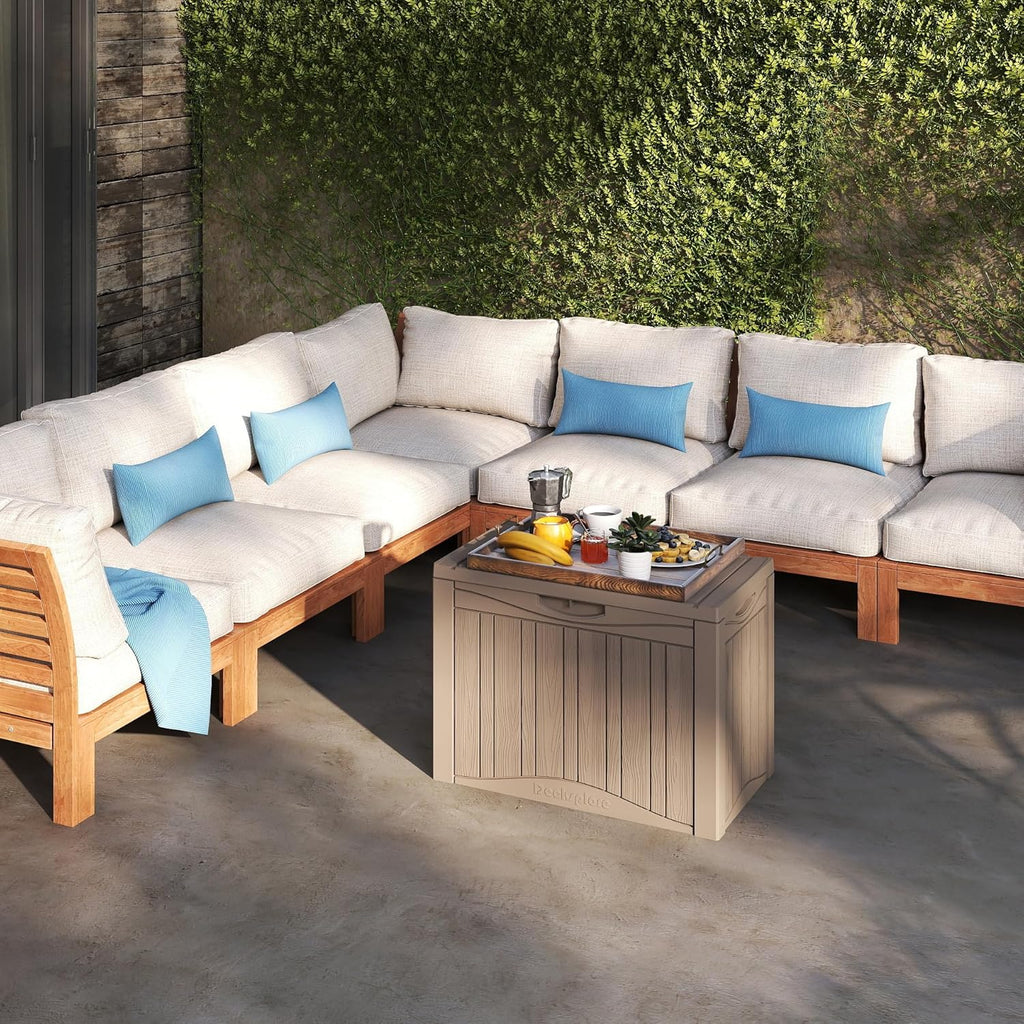 50 Gallon Plus Waterproof Outdoor Storage Bin Resin Deck Box for Patio, Poolside, and Garden, Lockable & UV-Resistant, Ideal for Small Spaces, Grey