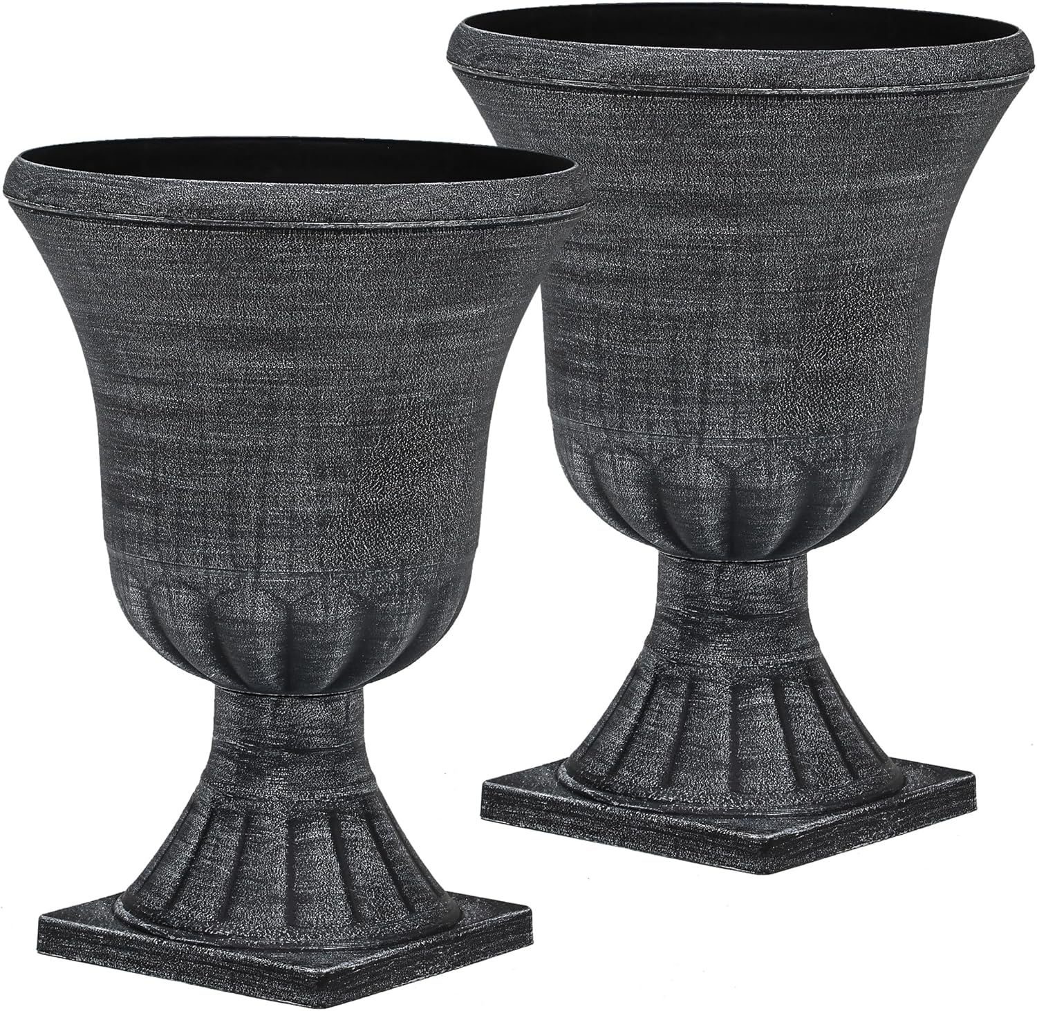 22" Large Urn Planters (Set of 2), Handmade Washed Black Plastic Flower Pots, Weatherproof for Porch, Garden, Patio or Home Décor