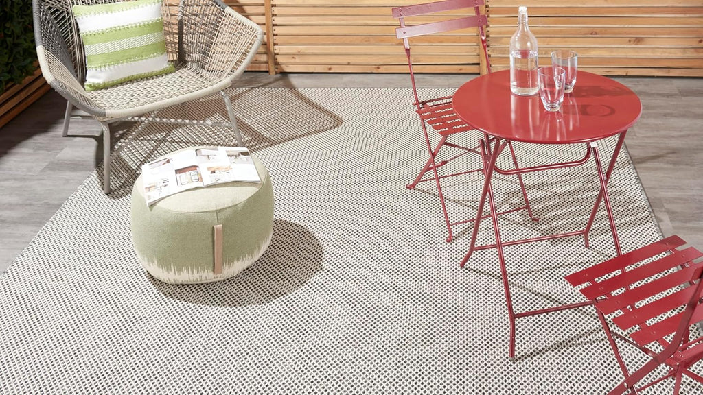 Nourison Home Courtyard 96" x 120" Fabric Indoor/Outdoor Rug in Ivory Charcoal