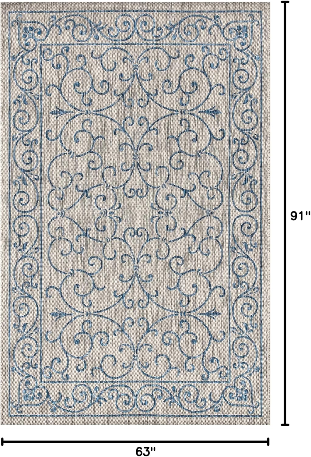 JONATHAN Y SMB106C-5 Charleston Vintage Filigree Textured Weave Indoor/Outdoor Gray/Navy 5 ft. x 8 ft. Area Rug, Classic,Easy Cleaning,HighTraffic,LivingRoom,Backyard, Non Shedding