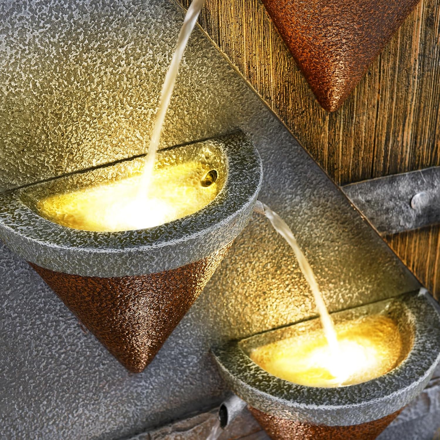 49.21" Outdoor Garden Water Fountain with Lights Floor-Standing 4 Tiers Cascading Large Waterfall Fountain for Patio, Backyard, Deck, Porch and Home Art Decor