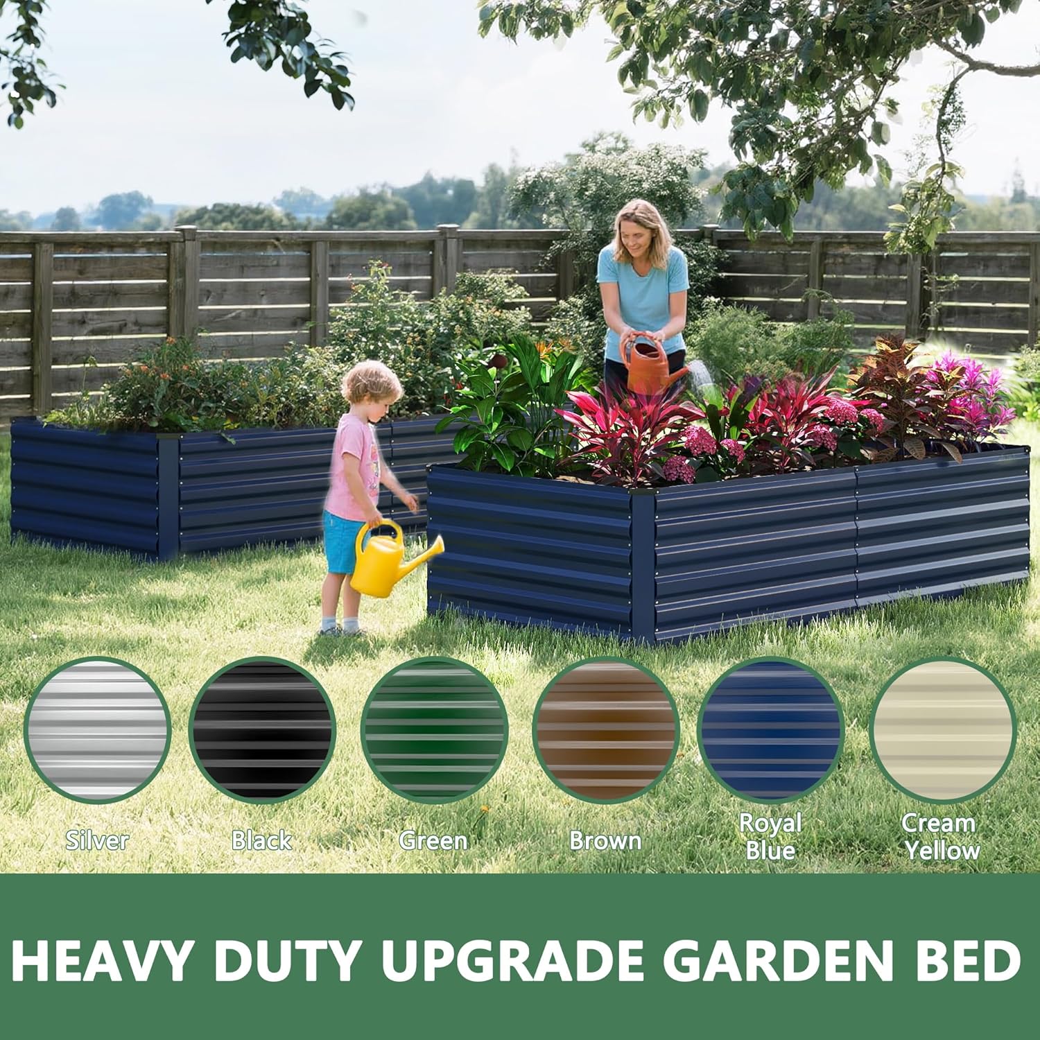 FOOWIN 4pcs 8x4x2ft Galvanized Raised Garden Bed, Planter Raised Garden Boxes Outdoor, Large Metal Raised Beds for Gardening, Garden Bed for Vegetables, Flowers, Herb,478 Gallon Capacity, Royal Blue