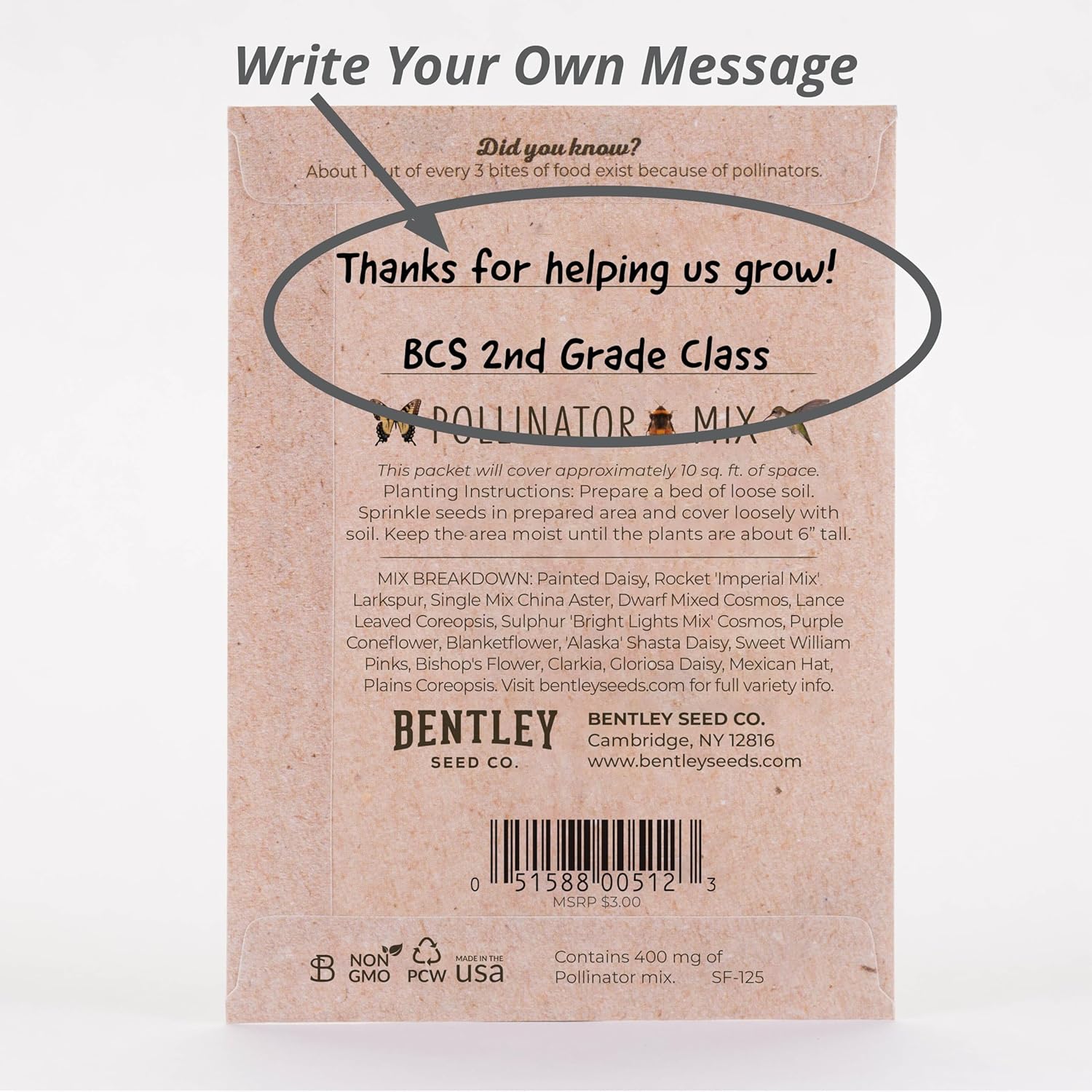 Bentley Wildflower Mix, Pre Filled Hummingbird Packets, 25 Annual Flower Packs, Perfect Eco-Friendly Gift for DIY Gardeners or New Homeowners, Non GMO Seeds