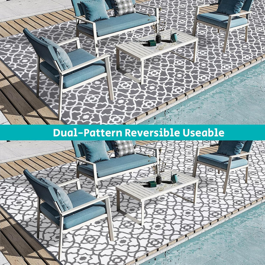 HEBE Outdoor Rug Waterproof 9x18, Plastic Straw Rug Camping Rug, Reversible Outdoor Patio Rugs RV Mat Clearance, Indoor Outside Floor Carpet for Porch,Deck,Camper,Balcony,Backyard