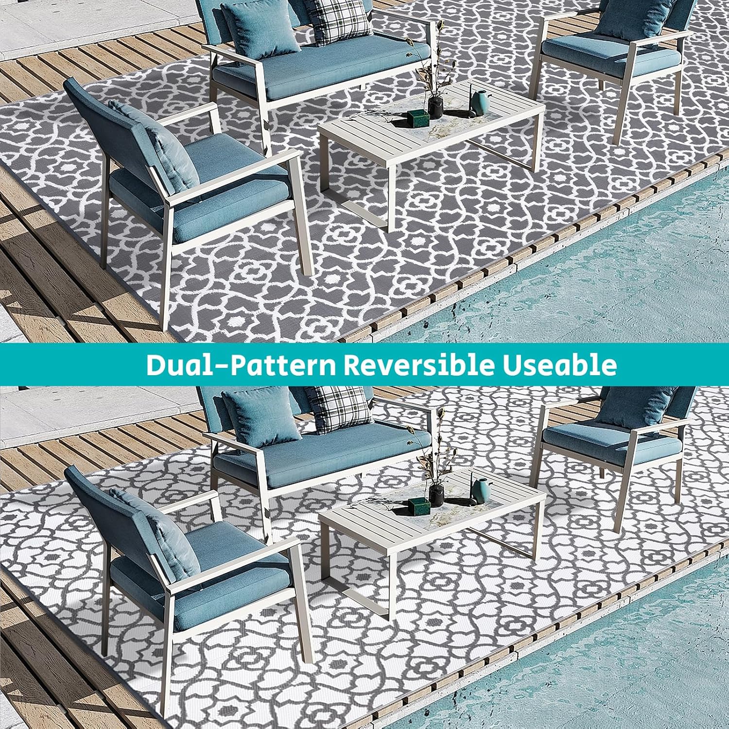 HEBE Outdoor Rug Waterproof 9x18, Plastic Straw Rug Camping Rug, Reversible Outdoor Patio Rugs RV Mat Clearance, Indoor Outside Floor Carpet for Porch,Deck,Camper,Balcony,Backyard