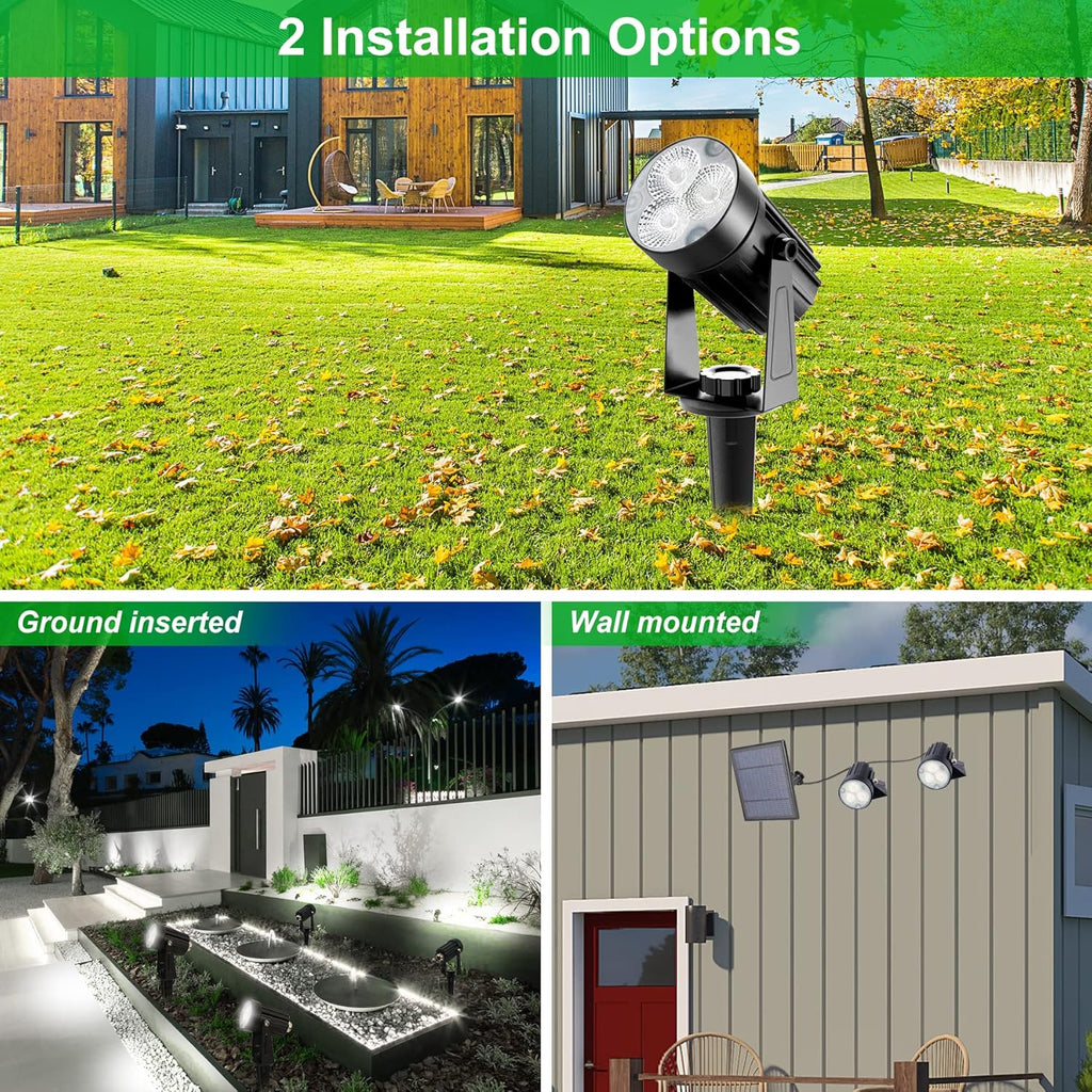Solar Spot Lights Outdoor, 3-in-1 Garden Spotlights IP65 Waterproof 9.8ft Cable, 5W 4000mAh Separated Solar Panel, Auto On/Off for Tree Patio Yard Driveway Pathway Pool(Cold White 6000K)