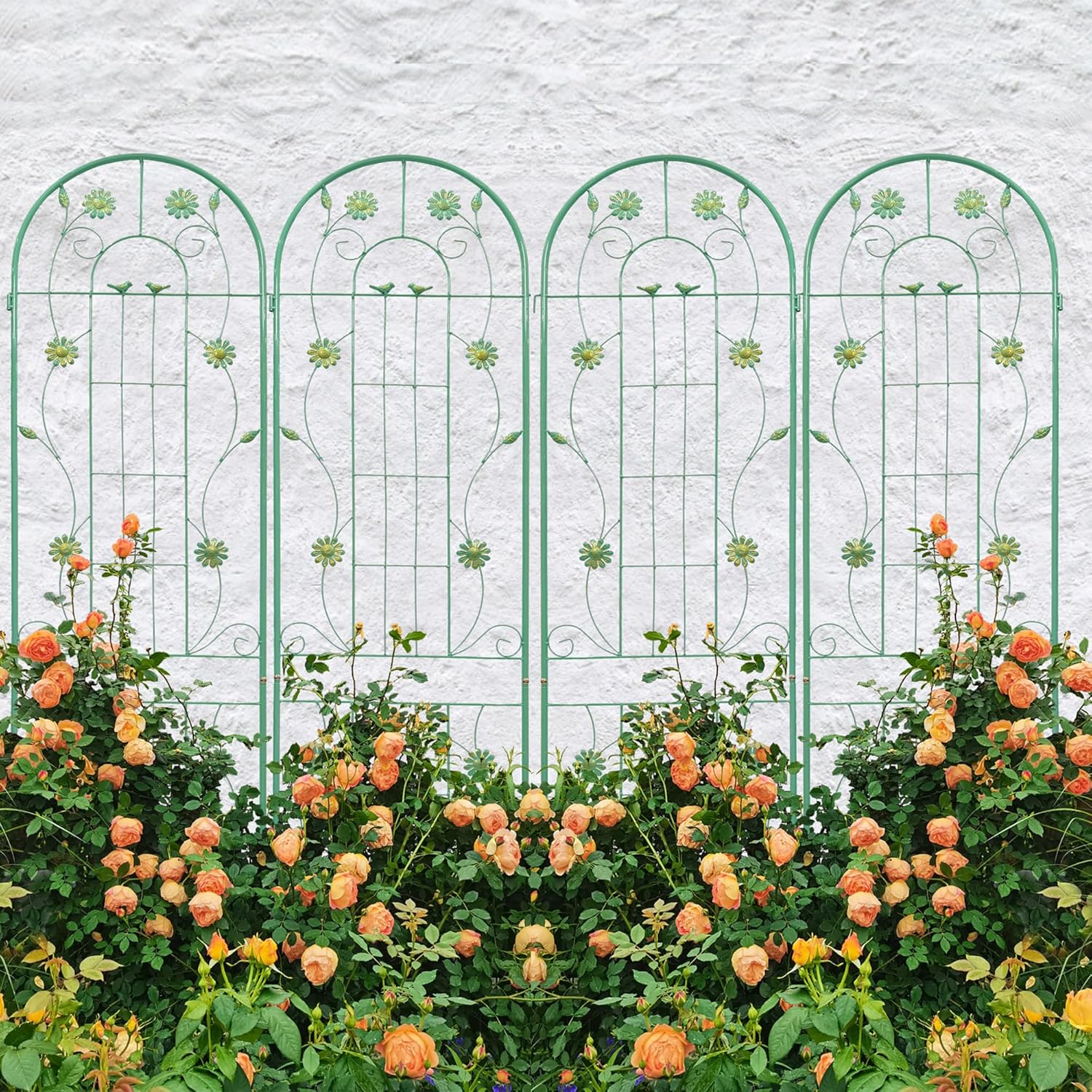 4 Pack Metal Garden Trellis 71" H Garden Fence Rustproof Trellis for Climbing Plants Support Roses Flower Outdoor Lawn, Blue Green