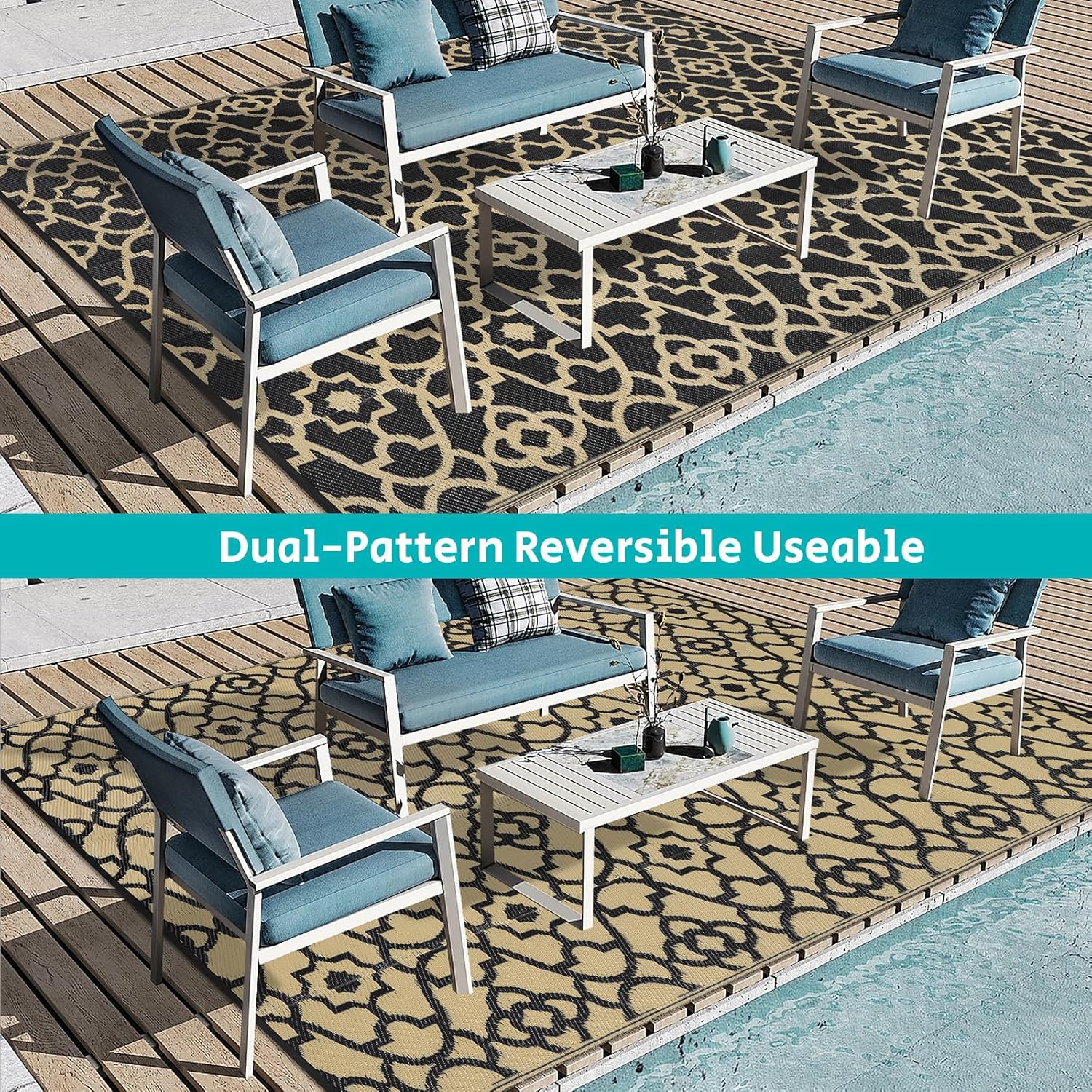 HEBE Outdoor Rug Waterproof 9x12, Reversible Plastic Straw Rug RV Camping Rug, Indoor Outdoor Patio Mat Clearance, Outside Carpet for Porch,Deck,Camper,Balcony,Backyard,Picnic