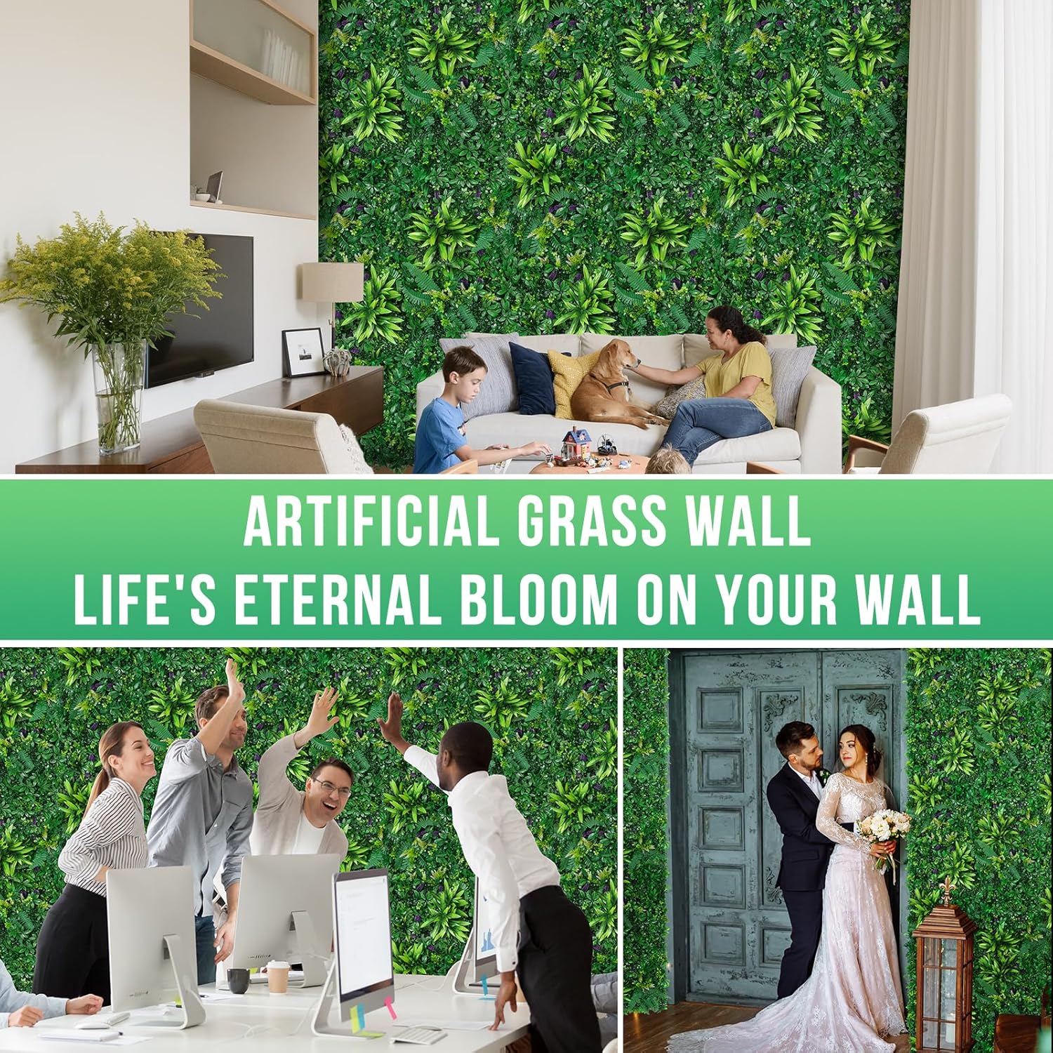 Artificial Boxwood Panels, Grass Wall Panels 20"x20"(16pcs), Privacy Hedge Fence Screen with UV Protection, Fake Greenery Backdrop for Indoor Wedding and Outdoor Garden Backyard