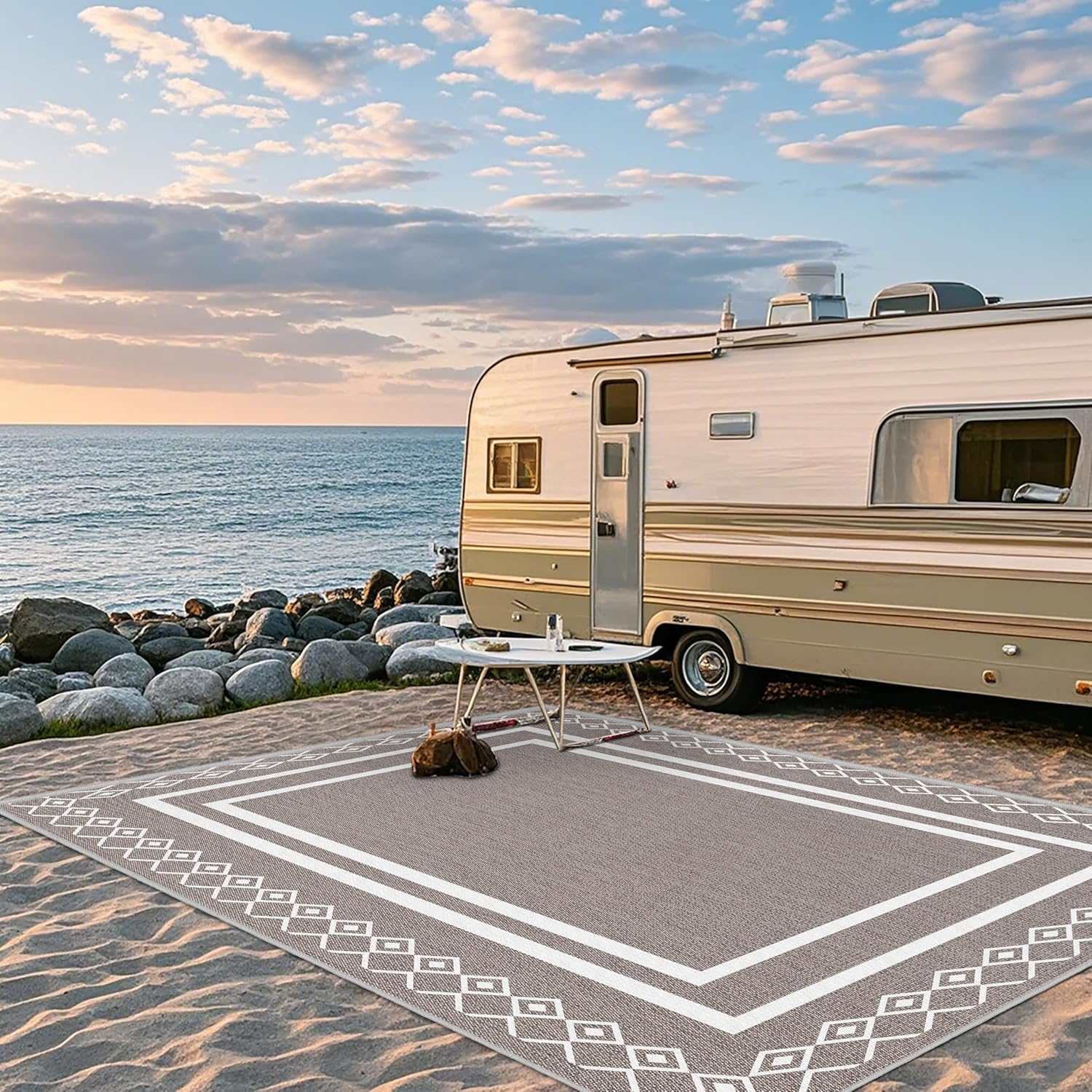 Outdoor Patio Rug, Outside Rectangular Carpet, Moroccan Geometric Rugs, Washable Large Indoor Outdoor Rug 8x10 Mats for RV, Picnic, Backyard, Deck, Balcony, Porch, Beach