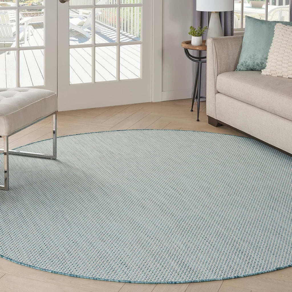 Nourison Home Courtyard 8' x Round Ivory Aqua Fabric Modern Area Rug (8' Round)