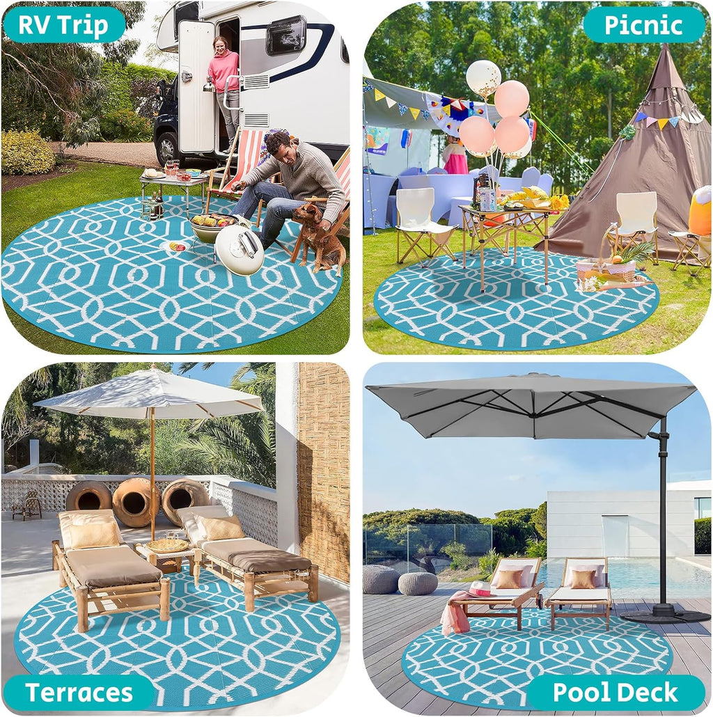 HEBE Outdoor Rug 8ft for Patios Waterproof Clearance Reversible Patio Mat Plastic Straw Rug RV Camping Mat Outside Area Rug Carpet for Camping RV,Porch,Deck,Balcony,Camper,Backyard