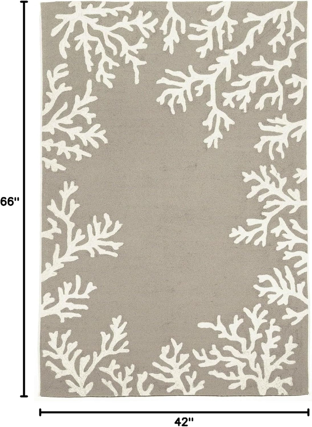 Liora Manne CAPRI Indoor/Outdoor Handmade Synthetic Blend Durable Area Rug - Traditional Border Coastal Beach Accent (Coral Border Silver) (3'6" x 5'6")