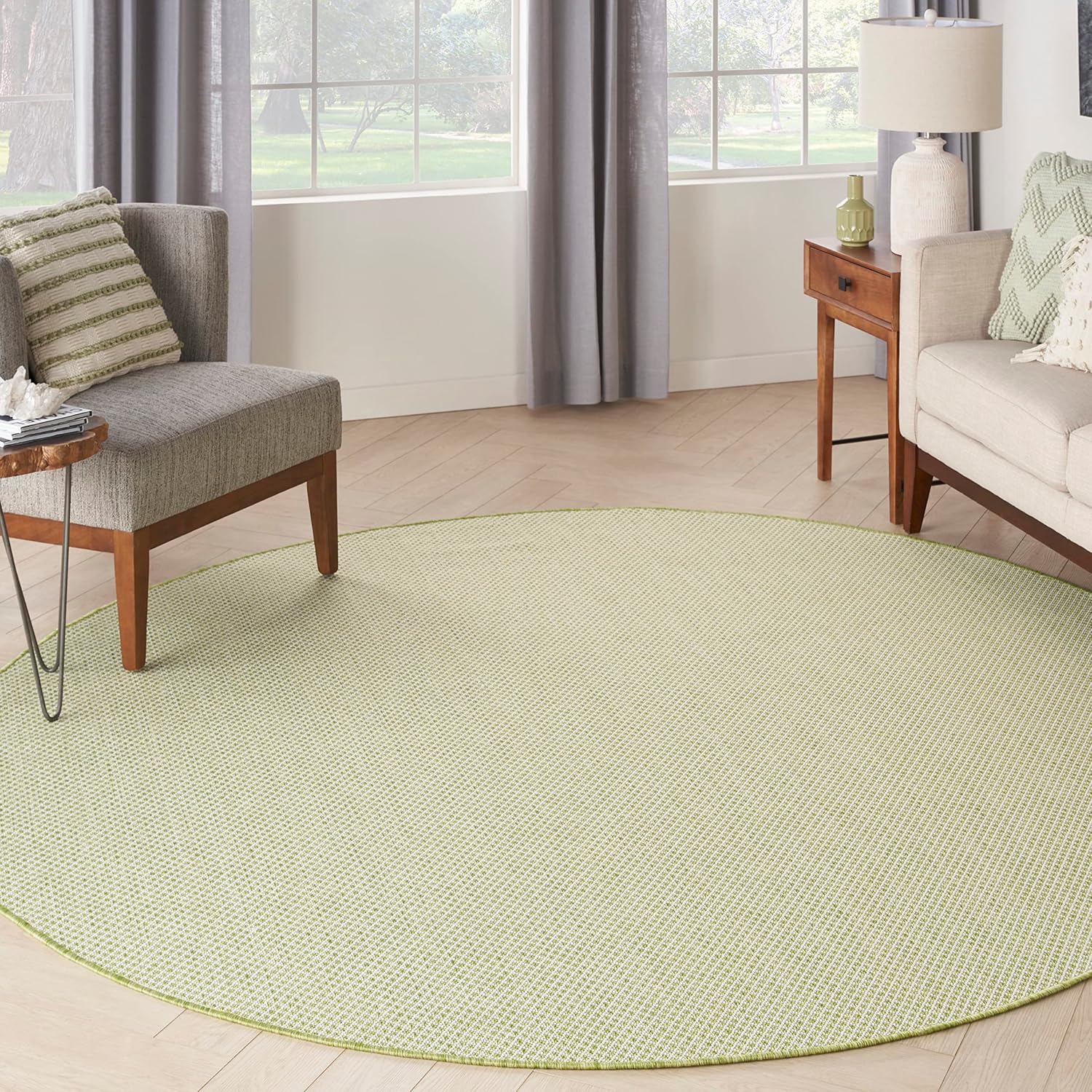 Nourison Home Courtyard Indoor/Outdoor Ivory Green 6' x Round Area Rug, Easy Cleaning, Non Shedding, Bed Room, Living Room, Dining Room, Backyard, Deck, Patio (6 Round)