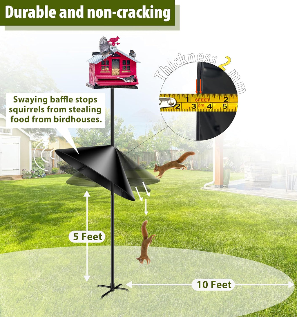 19-inch Squirrel Baffle, Squirrel-Proof for Bird Feeder Pole, Birdhouse Baffle for Shepherd's Hook in The Outdoors,(Black 2 Pack)