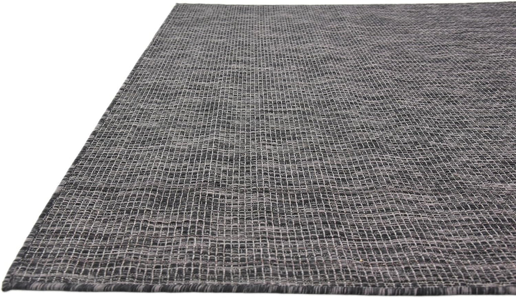 Unique Loom Collection Casual Transitional Solid Heathered Indoor/Outdoor Flatweave Area Rug (6' 1" x 9' Rectangle, Black/Ivory)