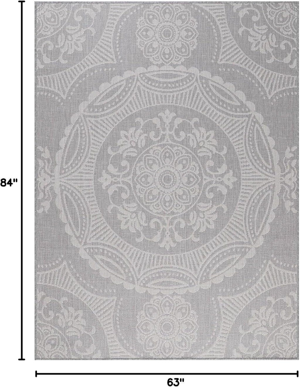 Medallion Outdoor Rug 5x7 Washable Outside Carpet for Indoor Patio Porch Waterproof Easy Cleaning Non Shedding Area Rugs Gray 5 x 7