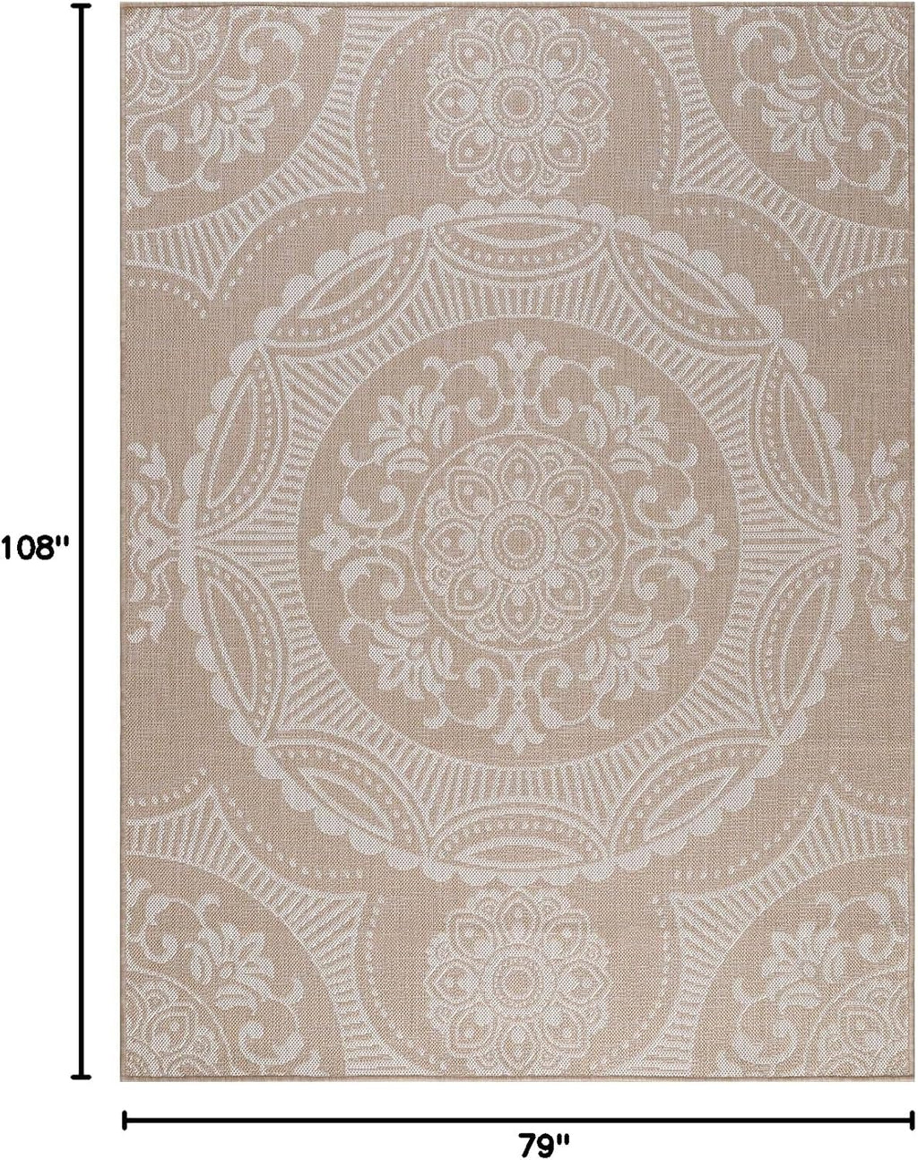 Medallion Outdoor Rug 6x9 Washable Outside Carpet for Indoor Patio Porch Waterproof Easy Cleaning Non Shedding Area Rugs Beige 6 x 9