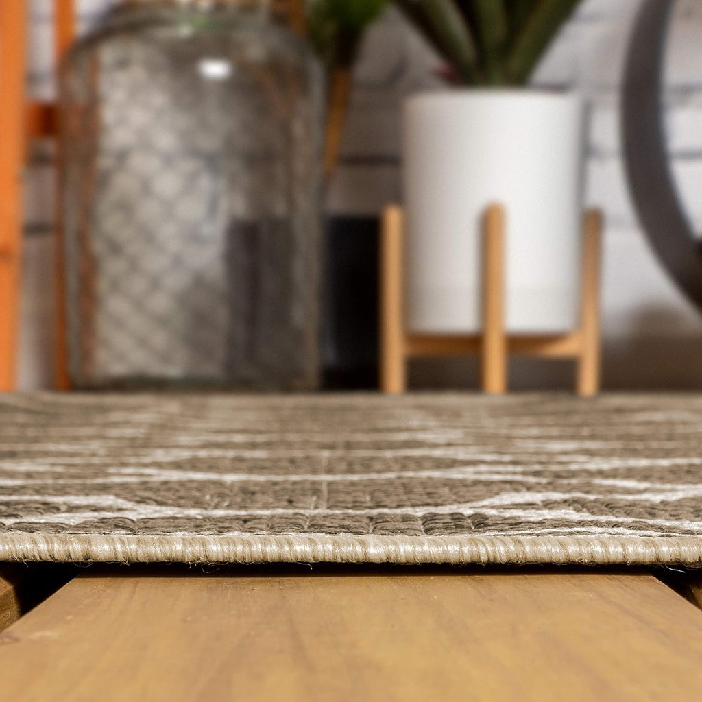 Eyely BMS109A-8TGN Trebol Moroccan Trellis Textured Weave Brown/Beige 8' Octagon Indoor/Outdoor Area Rug, Brown/Beige, 8' Octagon, Indoor/Outdoor, Area Rug