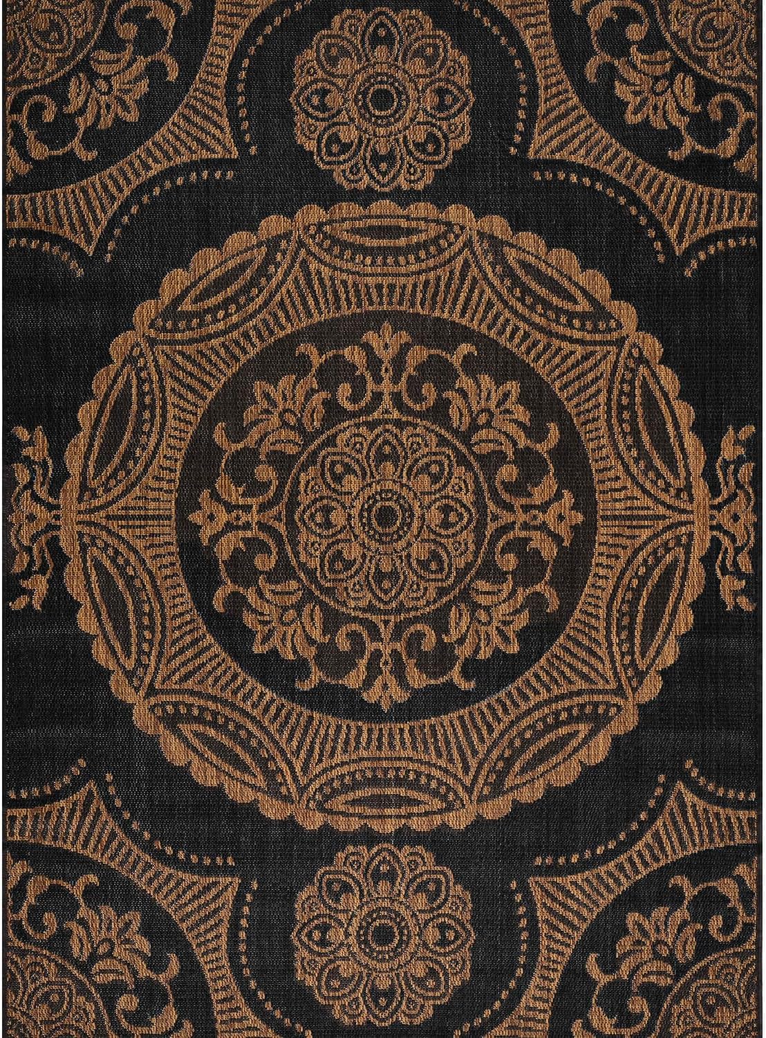 Medallion Outdoor Rug 9x12 Washable Outside Carpet for Indoor Patio Porch Waterproof Easy Cleaning Non Shedding Area Rugs Nut Brown 9 x 12