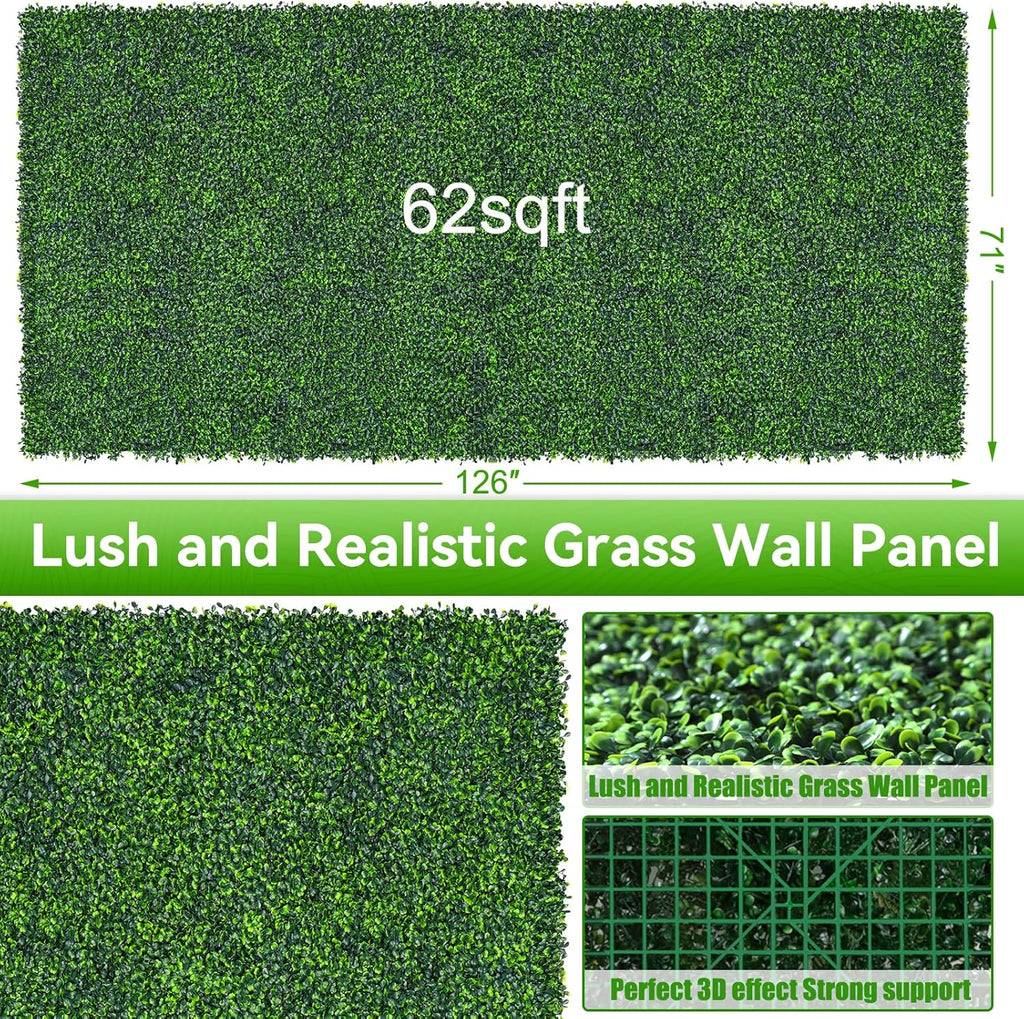 Artificial Boxwood Roll,71x126 in(62 sqft) UV-Anti Faux Ivy Grass Wall Backdrop for Balcony Privacy, Fake Grennery Wall Decor for Garden, Patio, Backyard