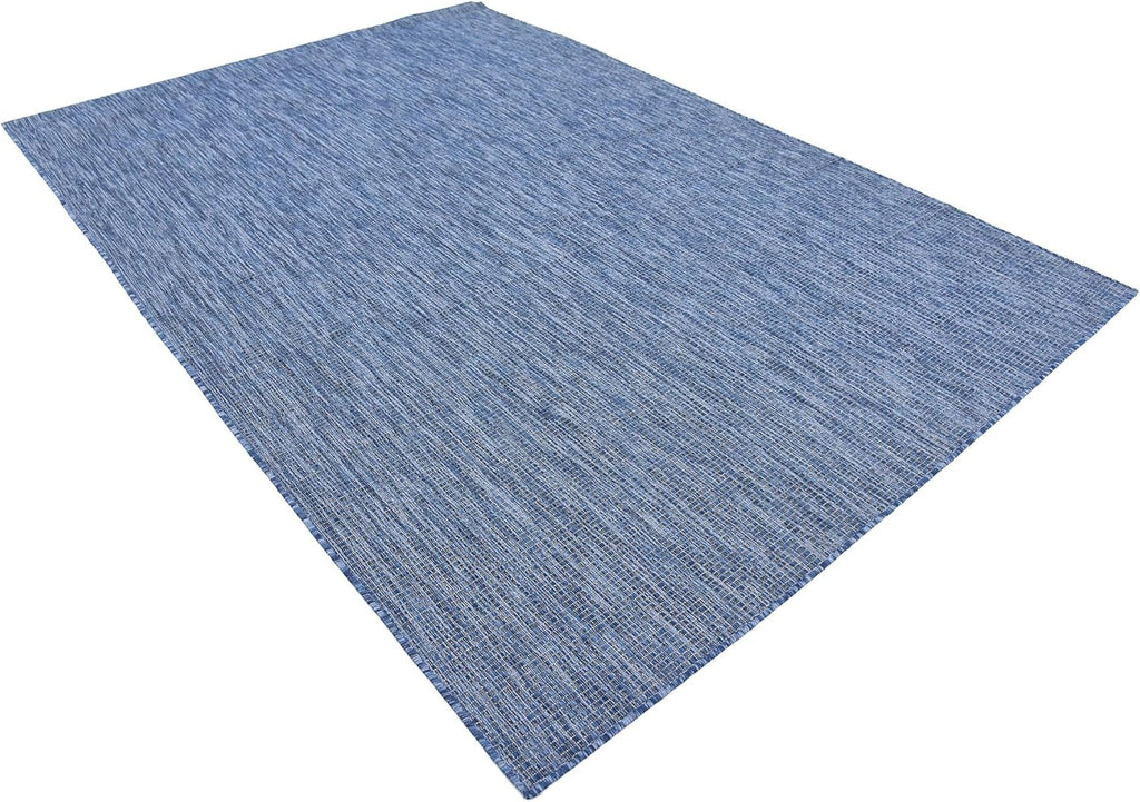 Unique Loom Collection Casual Transitional Solid Heathered Indoor/Outdoor Flatweave Area Rug (6' 1" x 9' Rectangle, Blue/Navy Blue)
