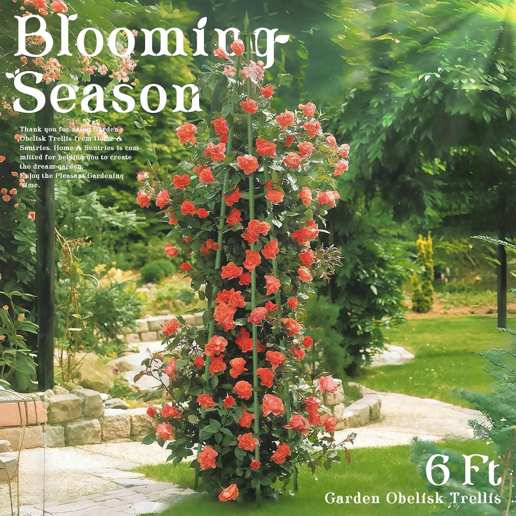 6FT Obelisk Trellis for Climbing Plants Outdoor, 16mm Rust-Proof Extra Thickened Plastic-Coated Metal Pipes, Indoor Climbing Support for Potted Plants, Vines, Flowers Stands,Green