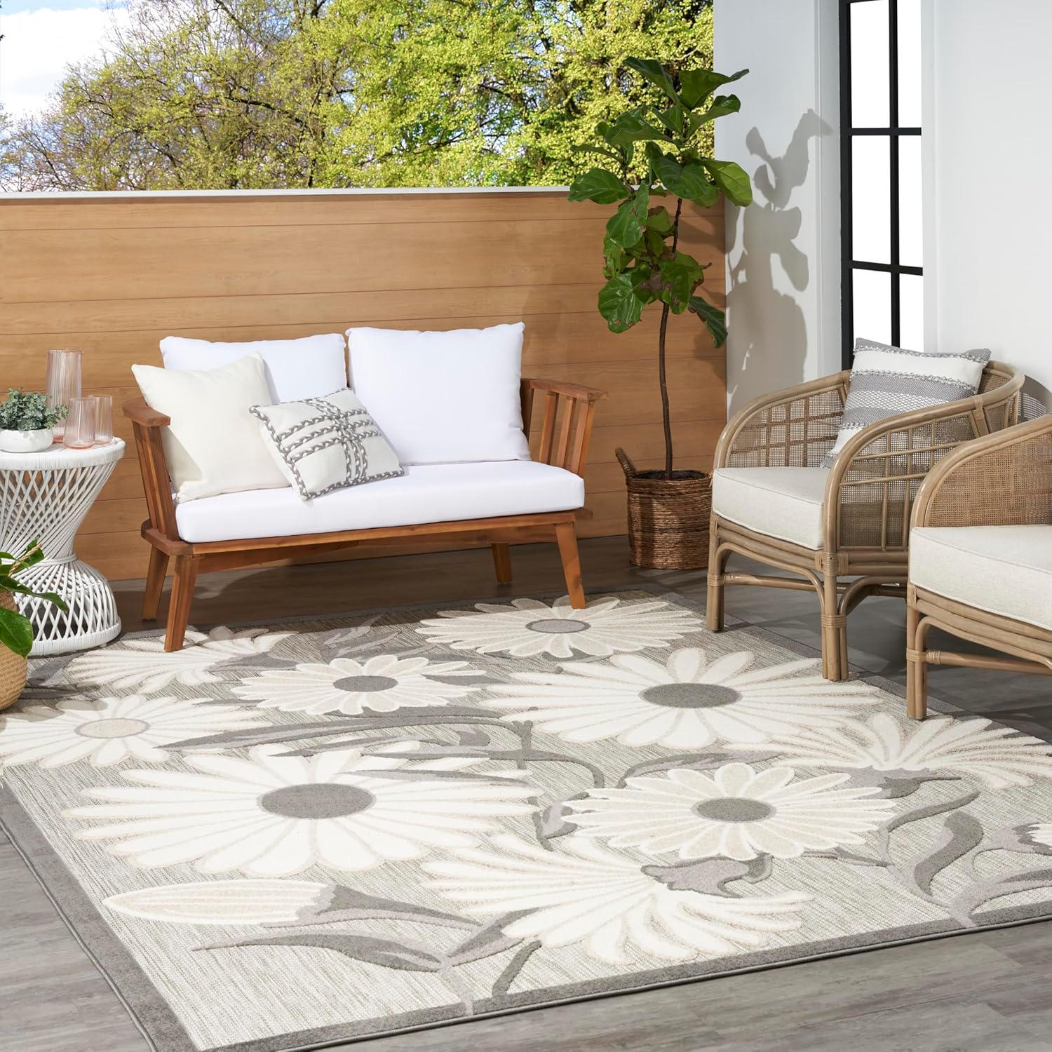 Nourison Home Aloha Indoor-Outdoor Beige 9' x 12' Area Rug, Easy Cleaning, Non Shedding, Bed Room, Living Room, Dining Room, Kitchen (9x12)