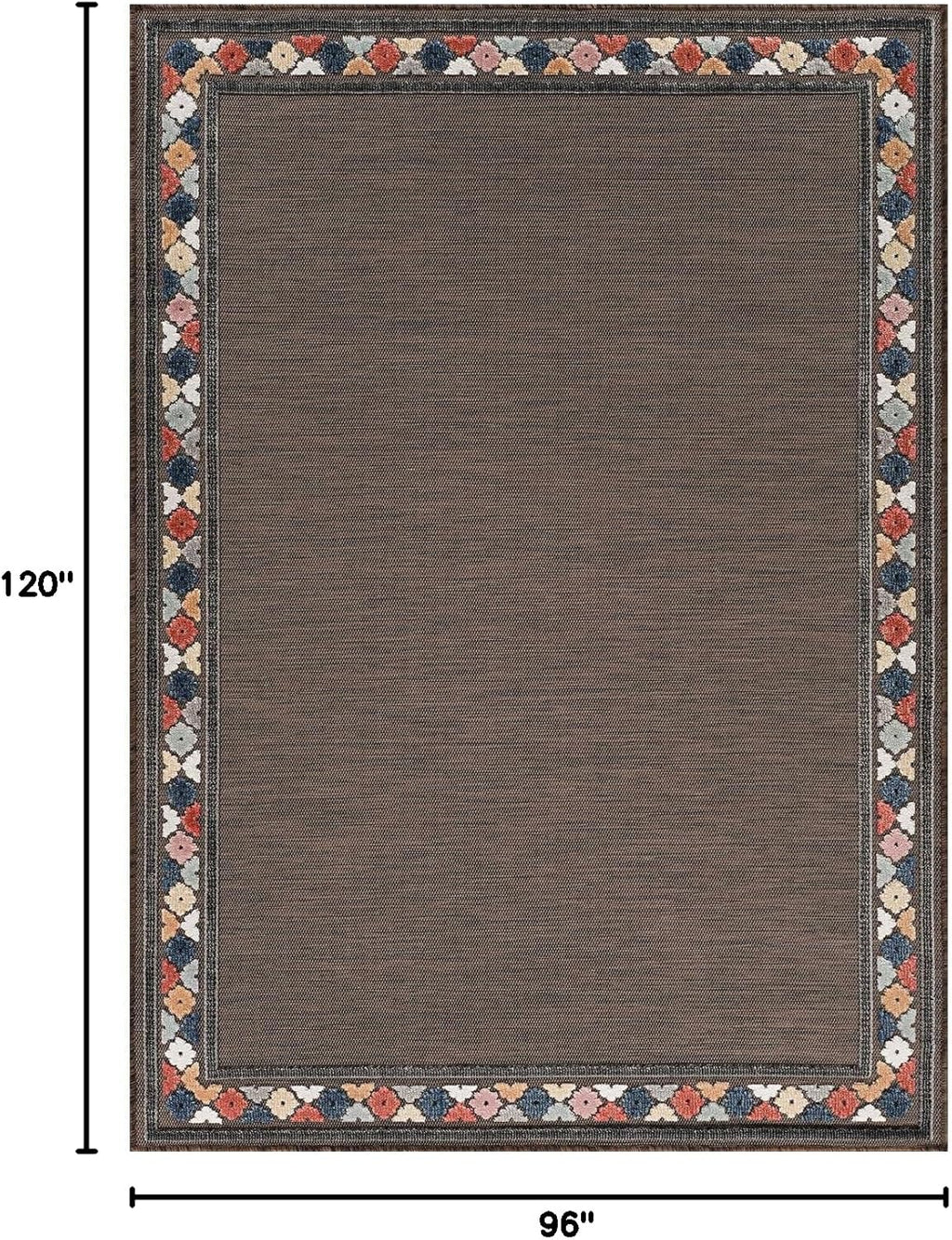Beverly Rug Outdoor Rug 8x10 Modern Bordered Area Rugs for Indoor and Outdoor Patio Easy to Clean Non Shedding Living Room Porch Garden Washable Outside Carpet (8 x 10 Brown)