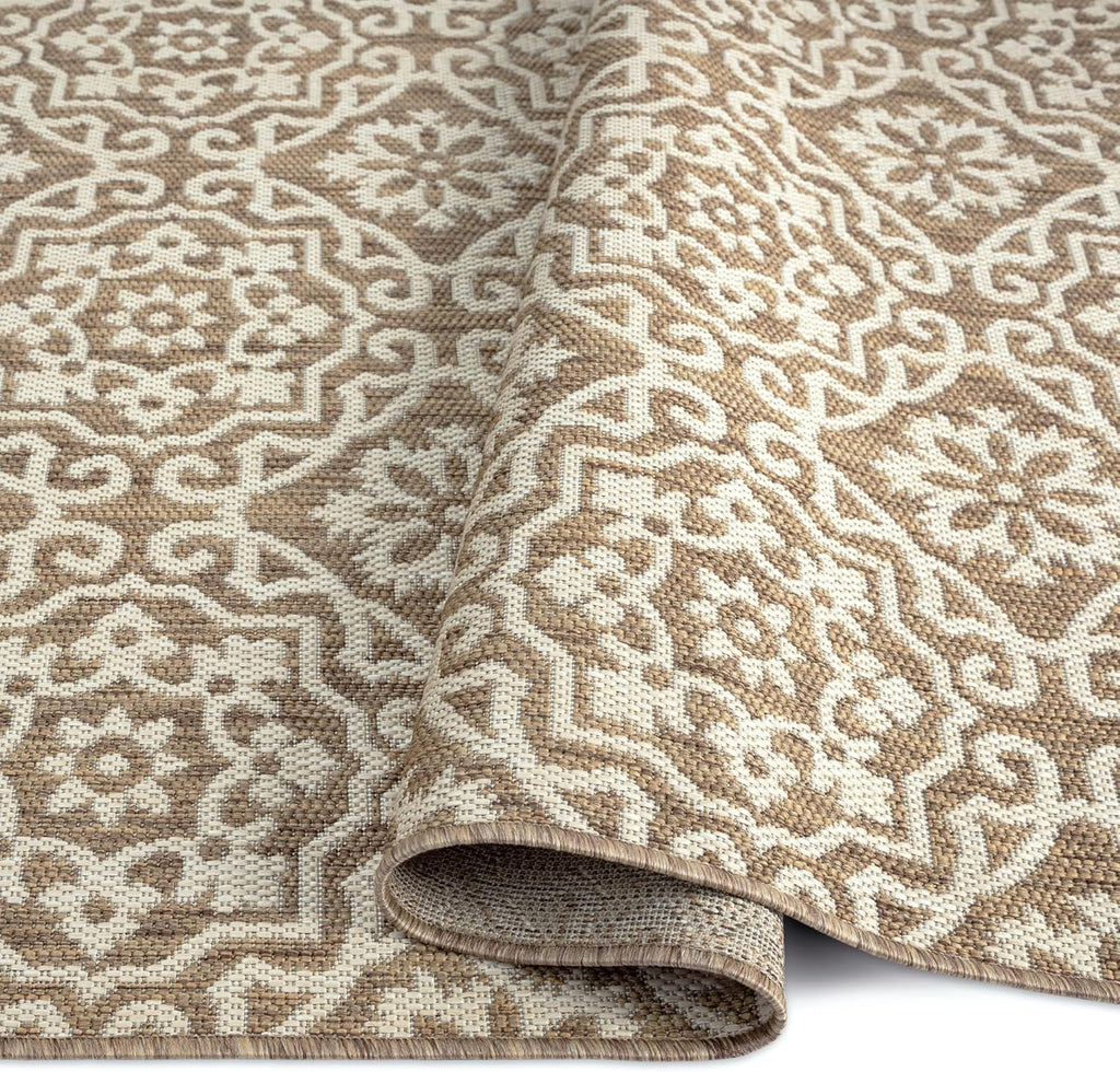 Nicole Miller New York Patio Country Julia Transitional Geometric Indoor/Outdoor Area Rug, Brown/Beige, 6'6"x9'2"