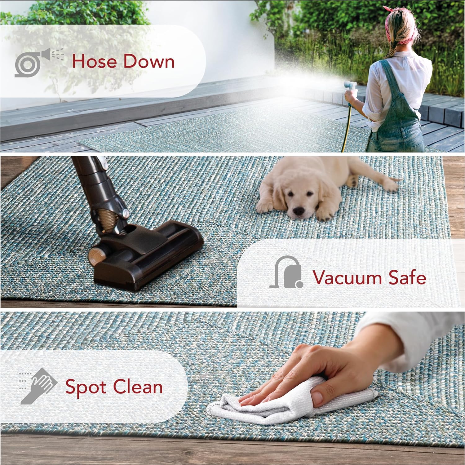 nuLOOM 2' x 8' Solid Hand Braided Indoor/Outdoor Area Rug, Pet-Friendly, High Traffic, Weather Resistant, for Patio, Balcony, Bedroom, Living, Dining Room, Wynn Aqua