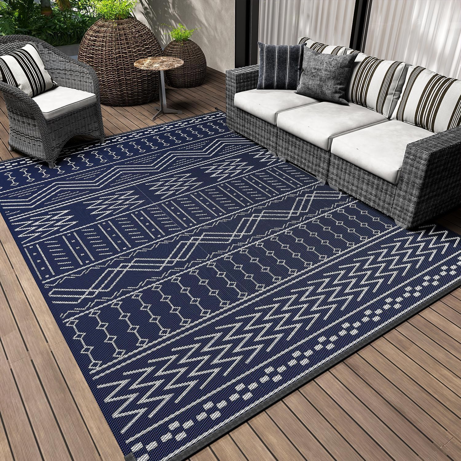COCOER Outdoor Rug Carpet Waterproof 9x12 ft Patio Rug Mat Indoor Outdoor Area Rug for RV Camping Picnic Reversible Lightweight Plastic Straw Outside Rug for Patio Decor Decoration Boho Rug