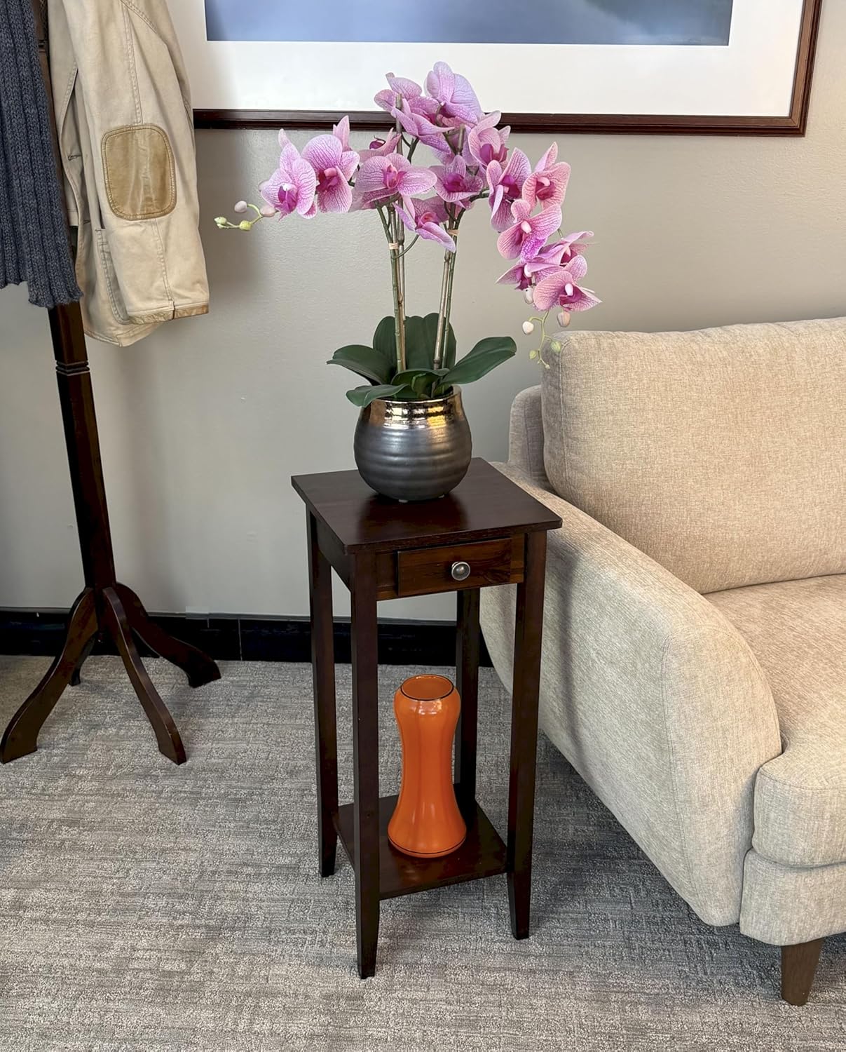 2-Tier Solid Acacia Plant Stand w/Drawer