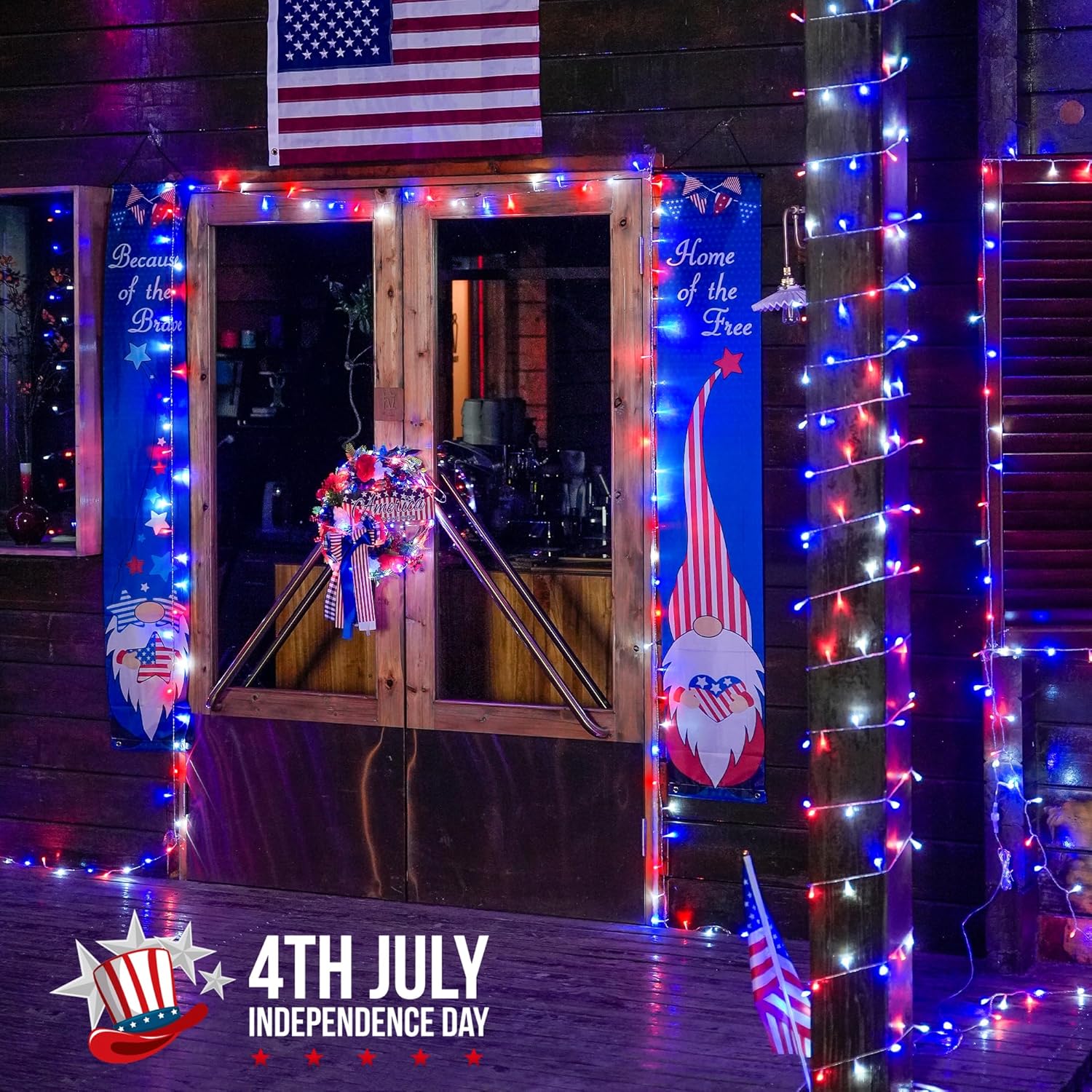 JMEXSUSS 4th of July Decorations Red White and Blue Lights, 33ft 100 LED String Light Indoor Plug-in, 8 Modes Patriotic 4th of July Lights for Indoor Outdoor Independence Day American Flag Holiday