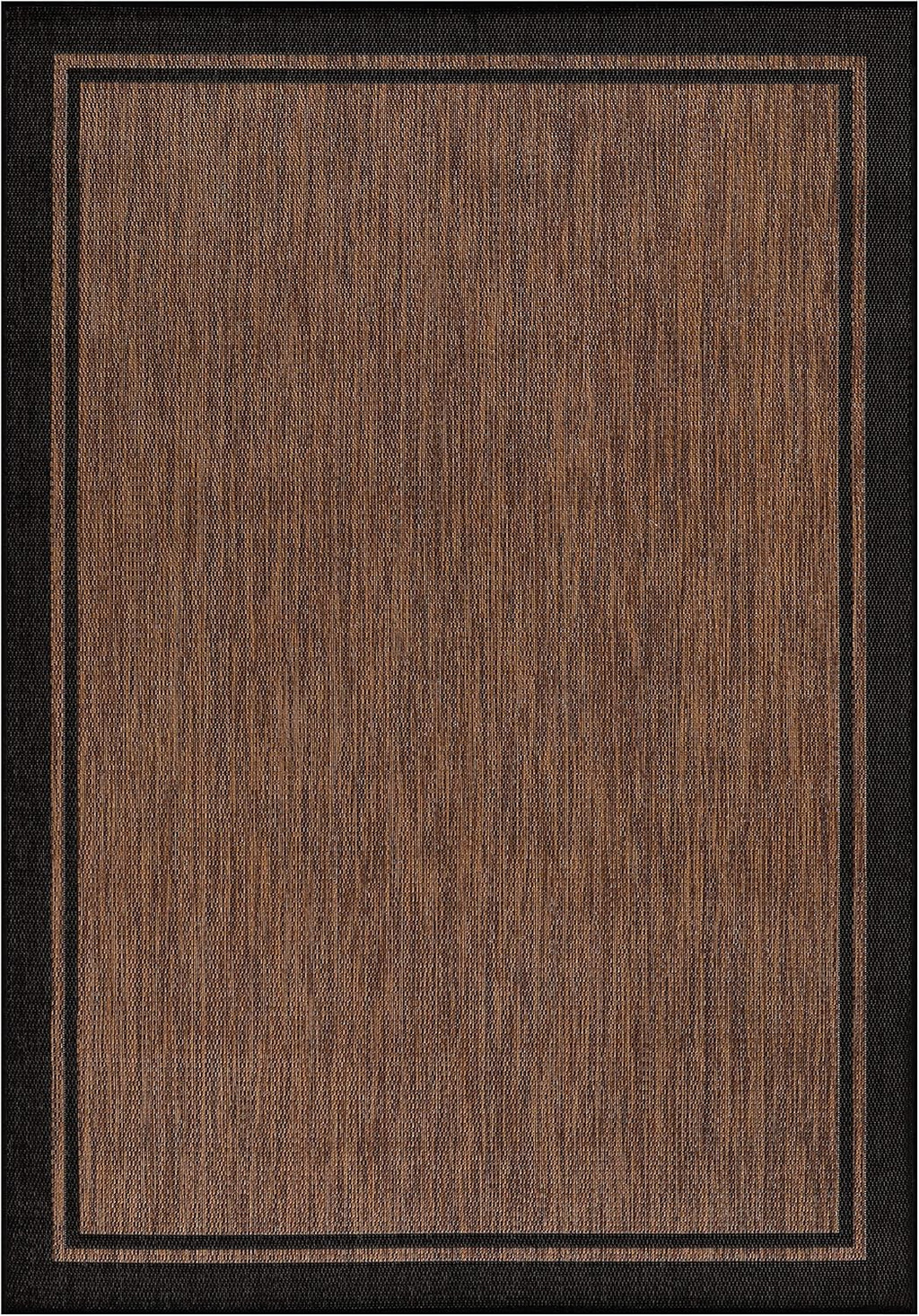 CAMILSON Indoor Outdoor Rug, 10x14 Bordered Nut Brown Black Modern Area Rugs for Indoor and Outdoor Patios, Kitchen and Hallway Mats, Washable Porch Deck Outside Carpet (Border Nut Brown Black 10 x14)