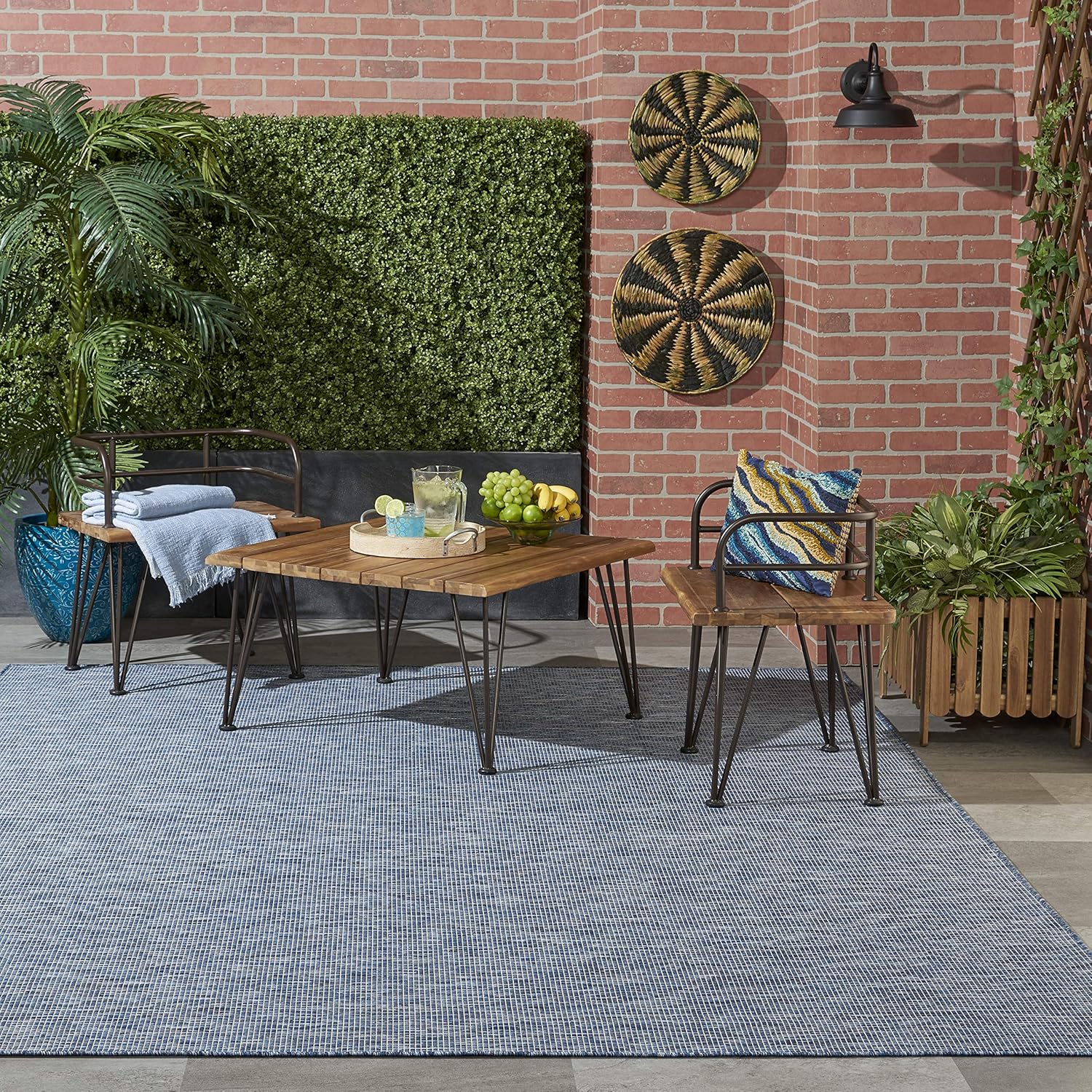 Nourison Positano Indoor/Outdoor Navy Blue 2'2" x 10' Area Rug, Easy Cleaning, Non Shedding, Bed Room, Living Room, Dining Room, Backyard, Deck, Patio (2x10)