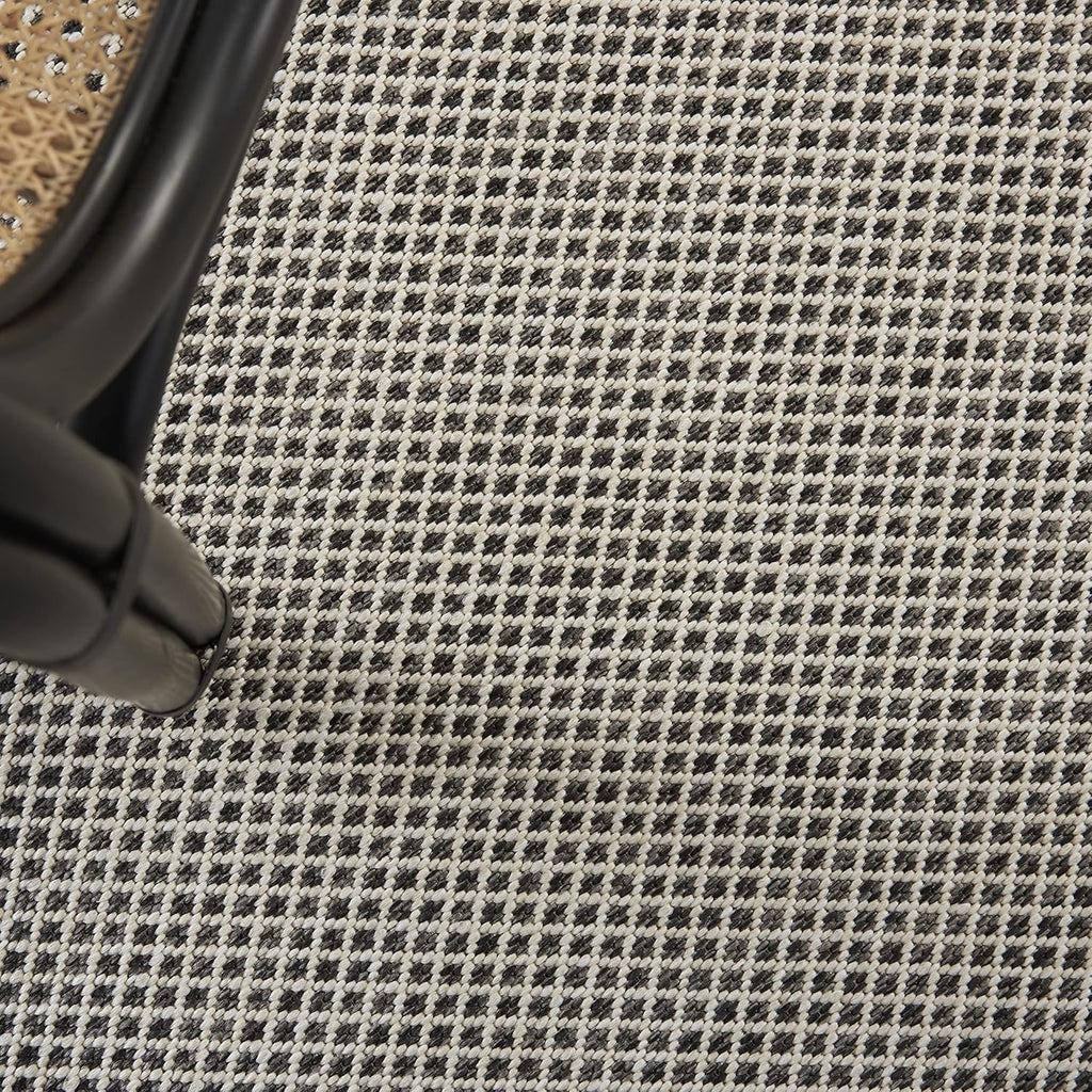 Nourison Home Courtyard Indoor/Outdoor Ivory Charcoal 7' x 10' Area Rug, Geometric, Easy Cleaning, Non Shedding, Bed Room, Living Room, Dining Room, Deck, Patio, Backyard (7x10)