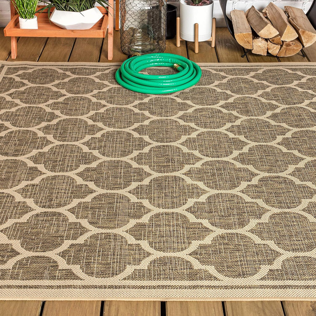 Eyely BMS109A-14 Santa Monica Trebol Moroccan Trellis Textured Weave, Pet Friendly, Non-Shedding, Stain Resistant, Easy-Cleaning, Brown/Beige, 10 ft. x 14 ft., Indoor/Outdoor, Area Rug