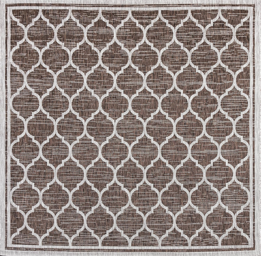 Eyely BMS109B-5SQ Santa Monica Trebol Moroccan Trellis Textured Weave Indoor/Outdoor Area Rug Coastal;Bohemian, Bedroom, Backyard, Patio, Easy-Cleaning, Non-Shedding, 5' Square, Espresso/Taupe