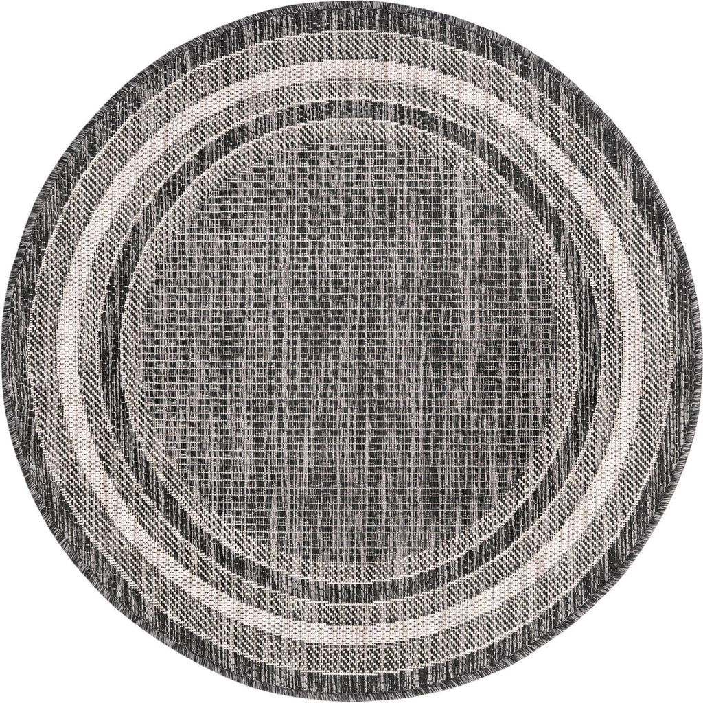 Unique Loom Outdoor Border Collection Area Rug - Soft Border (3' 1" Round, Black/ Ivory)