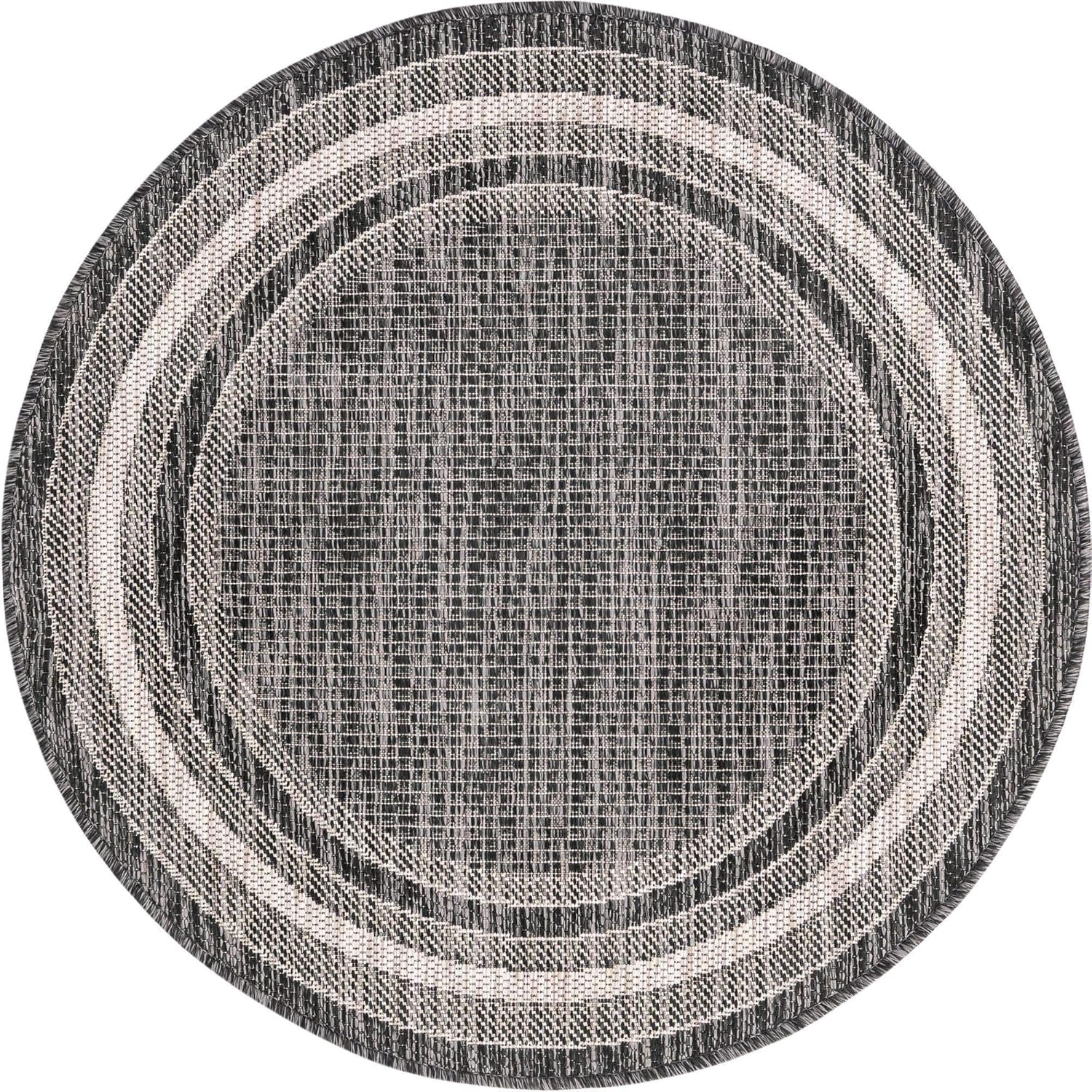 Unique Loom Outdoor Border Collection Area Rug - Soft Border (3' 1" Round, Black/ Ivory)